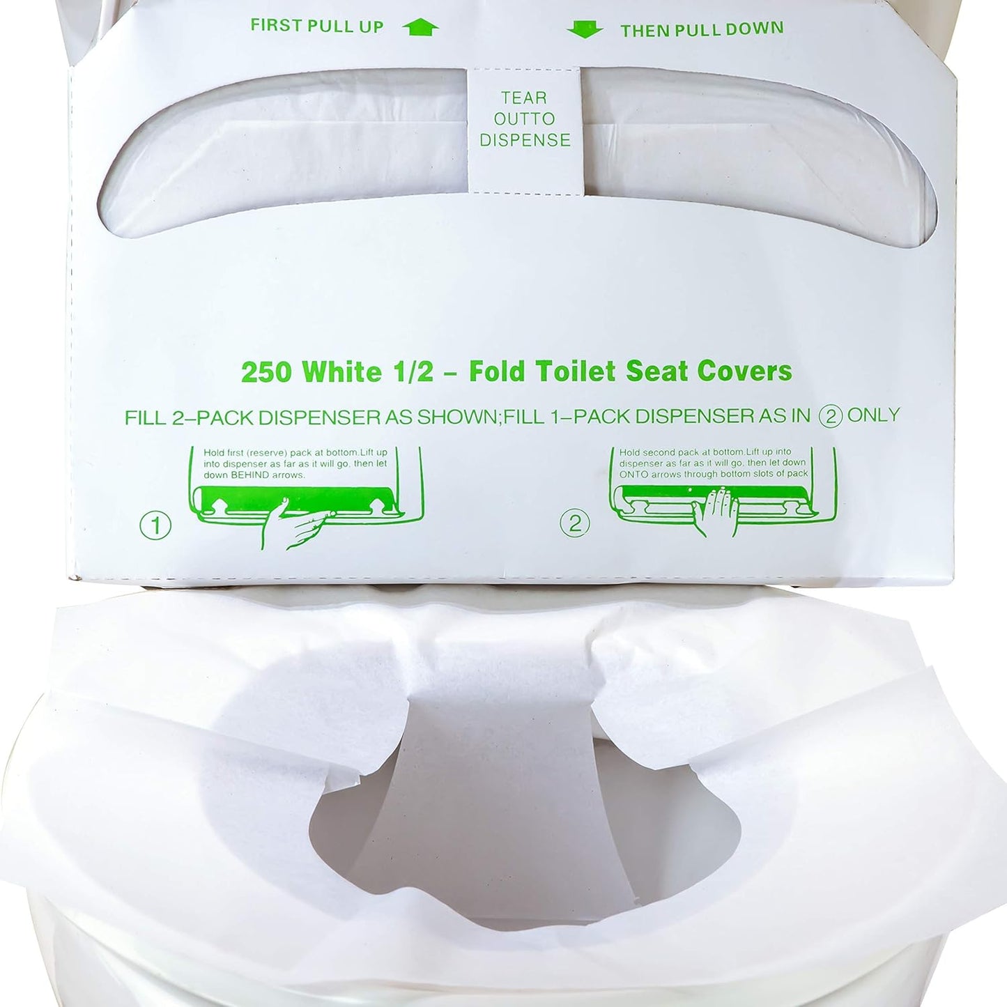 Biodegradable Half-Fold Toilet Seat Covers 250Pk. Self-Flushing, Disposable Potty Papers Keep Toilets Clean and Family Healthy. Mess-Free Paper Safety Covers for Commercial, Home, Travel and Kids Use