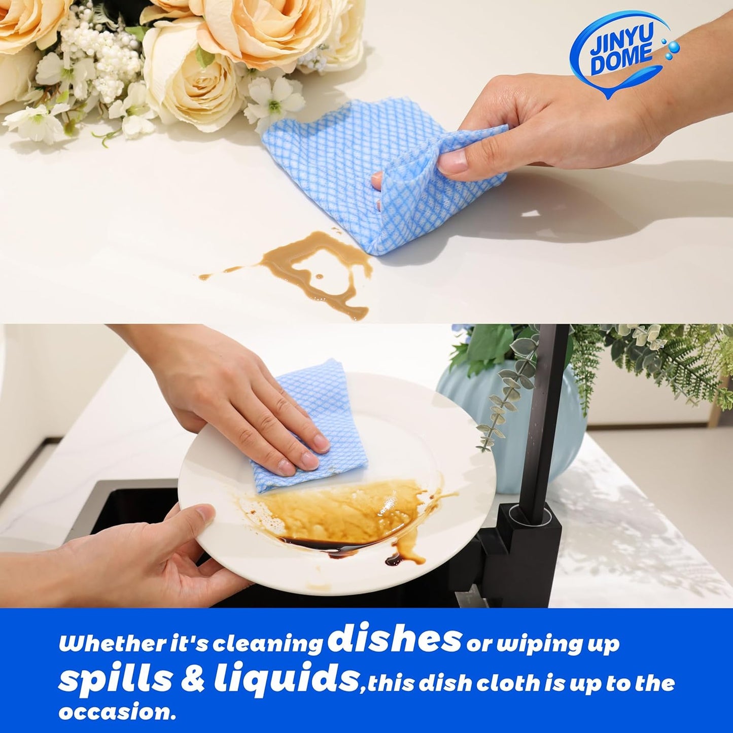 Disposable Kitchen Cleaning Cloths Dish Towels Dish Cloth Reusable Cloths for Kitchen, Bathroom, Household Cleaning (Blue 100 Pack)