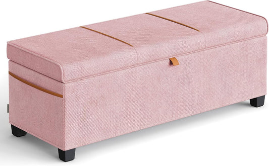 SONGMICS Storage Ottoman Bench, Storage Chest, 15.7 x 43.3 x 15.7 Inches, End of Bed Bench, 27 Gal. (103 L), for Bedroom, Entryway, Living Room, Jelly Pink ULSF533R01