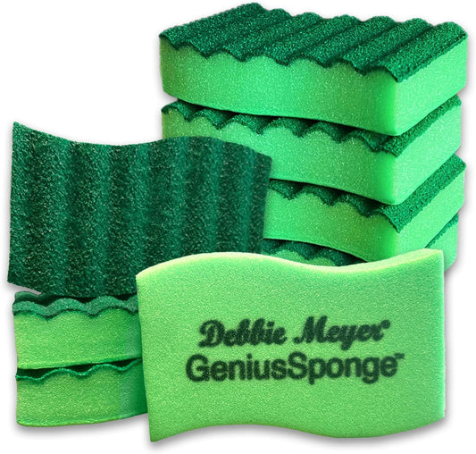 Debbie Meyer GeniusSponges-8 Scrubber Sponges with Built-in Odor Blocking Properties | Non-Scratch Multi-Surface Cleaning for Kitchens, Bathrooms, Essential for Dishes & Messes, Made in The USA