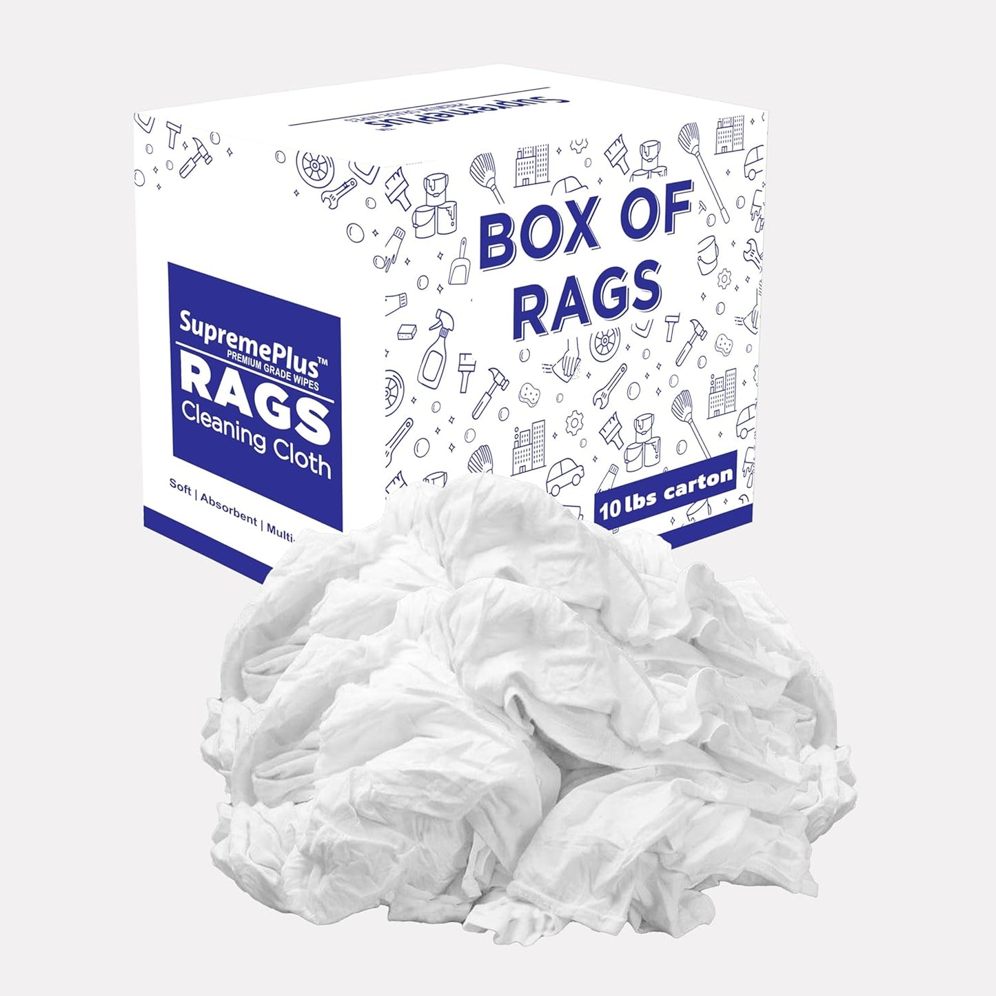 Premium White T-Shirt Cleaning Rags (10 lbs. Box) – White Cotton Rags for Cleaning, Staining, Painting, Oil, Grease & Dust Removal – Shop Rags Bulk for Multipurpose use