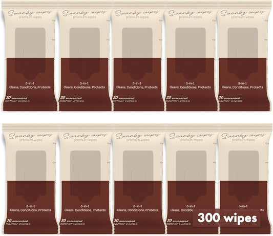 Swanky Leather Wipes - Leather Cleaner and Conditioner for Purses, Shoes, Furniture Polish & Car Seats, Prevents Fading & Cracking, Restores Softness & Shine - Soft Wipes, 300 Count