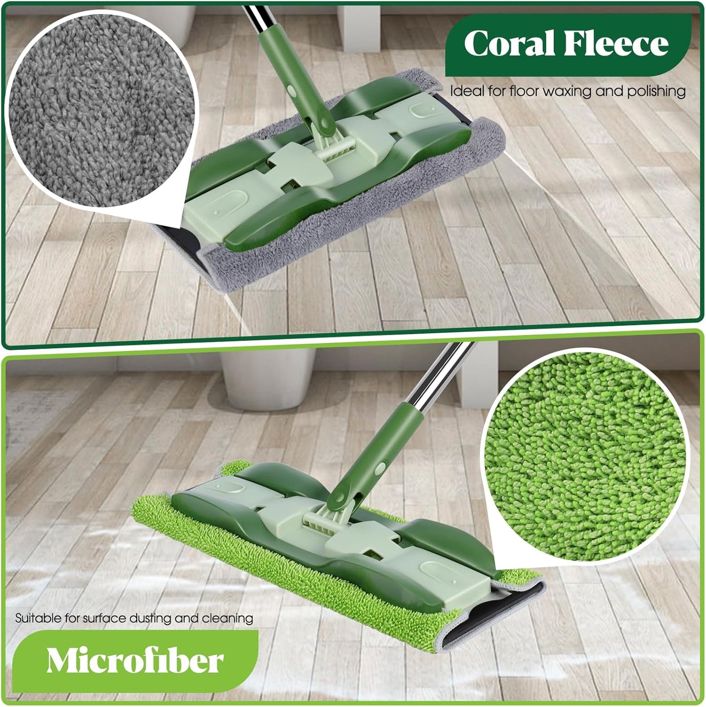 MASTERTOP Microfiber Mop - Flat Floor Mops Wet Dry Dust Mop with 4 Washable Pads & 52.4'' Stainless Steel Handle for Hardwood Laminate Tile Floor Cleaning