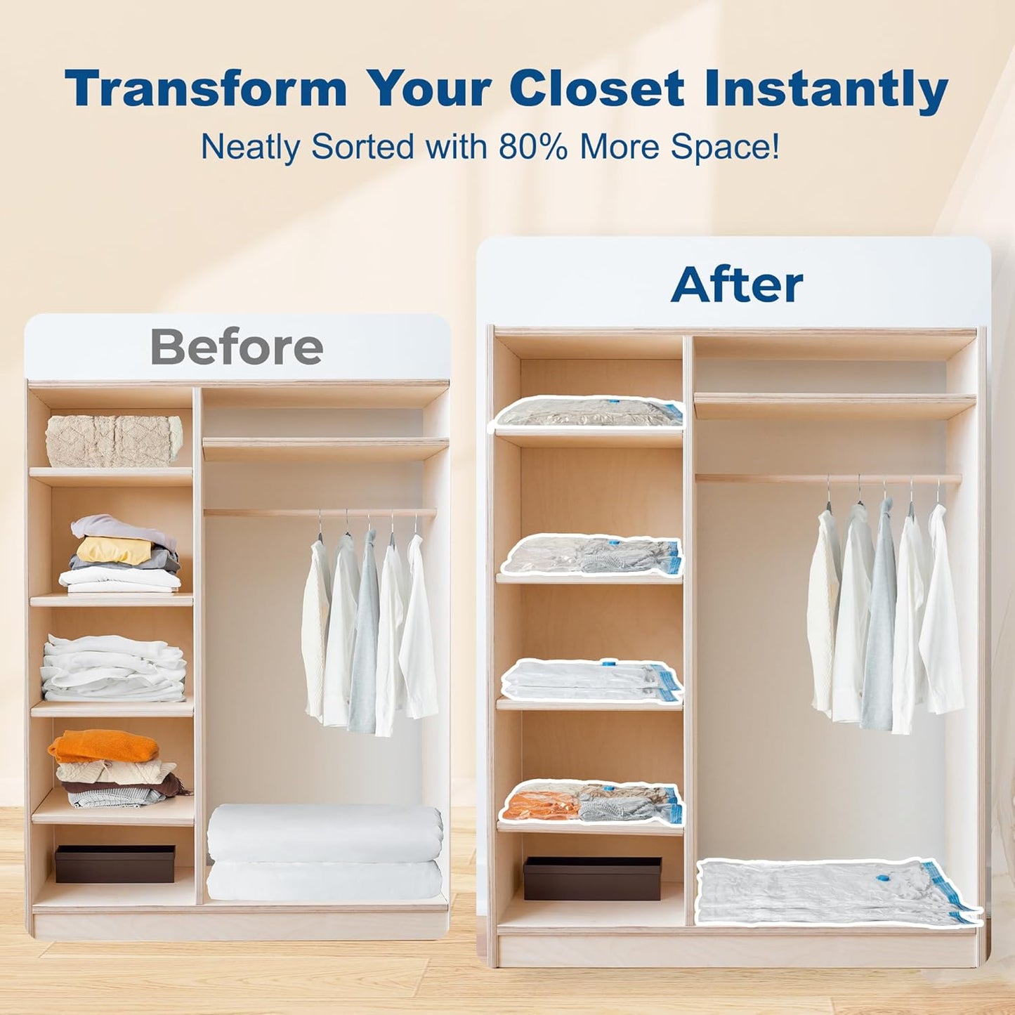 HOUSE DAY 22 Pack Vacuum Seal Bags For Clothing Travel, 80% Space Saving Travel Vacuum Bags with Electric Pump, Vacuum Storage Bags For Clothes, Comforters, Blankets, Moving, Storage & Organization