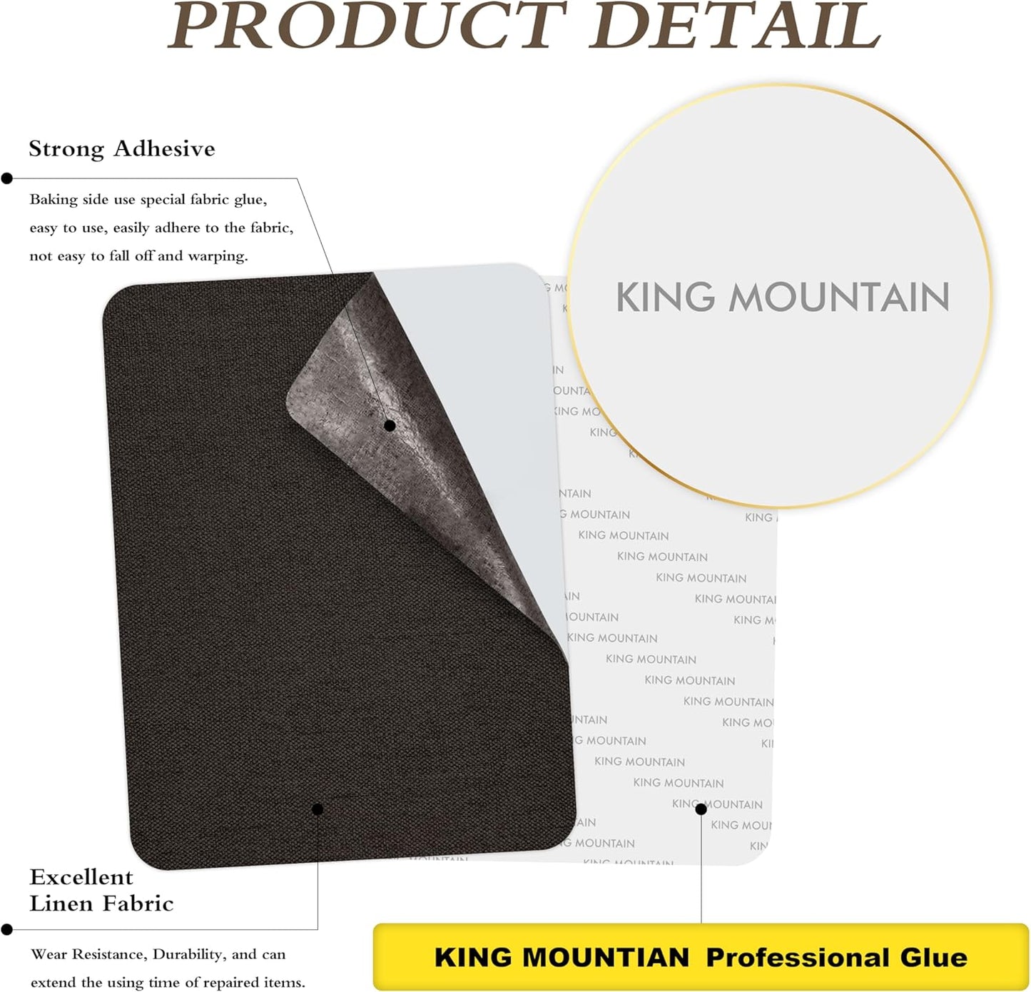 KING MOUNTAIN Self-Adhesive Coarse Linen Repair Patches, 8X11 inch, Multi Color, Can be Used for Linen Sofa Repair and Clothes Repair(8" x 11", Ebony Brown)