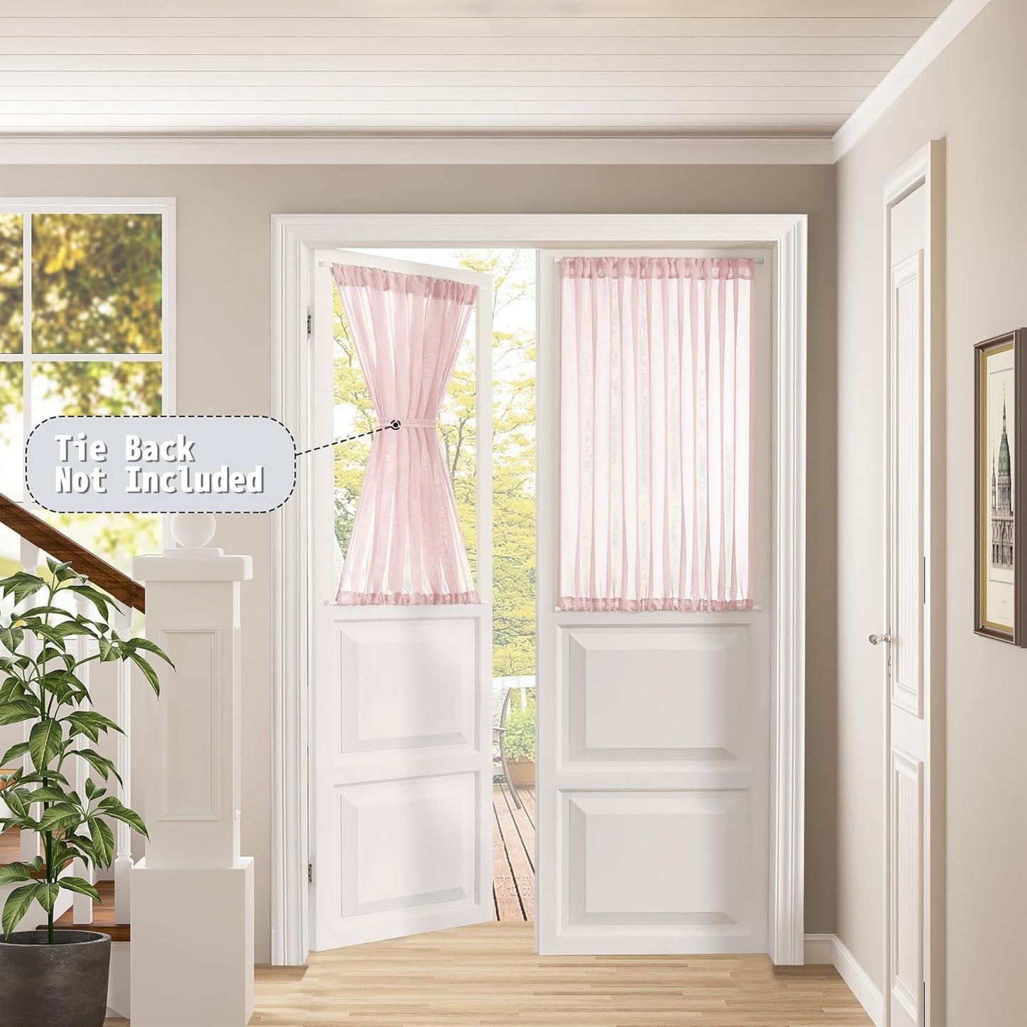 Tollpiz Small Sheer Linen Textured Curtain Sheers Doorway Light Filtering Voile French Door Rod Pocket Curtains, 25 x 40 inches Long, Pink, Set of 1 Panel