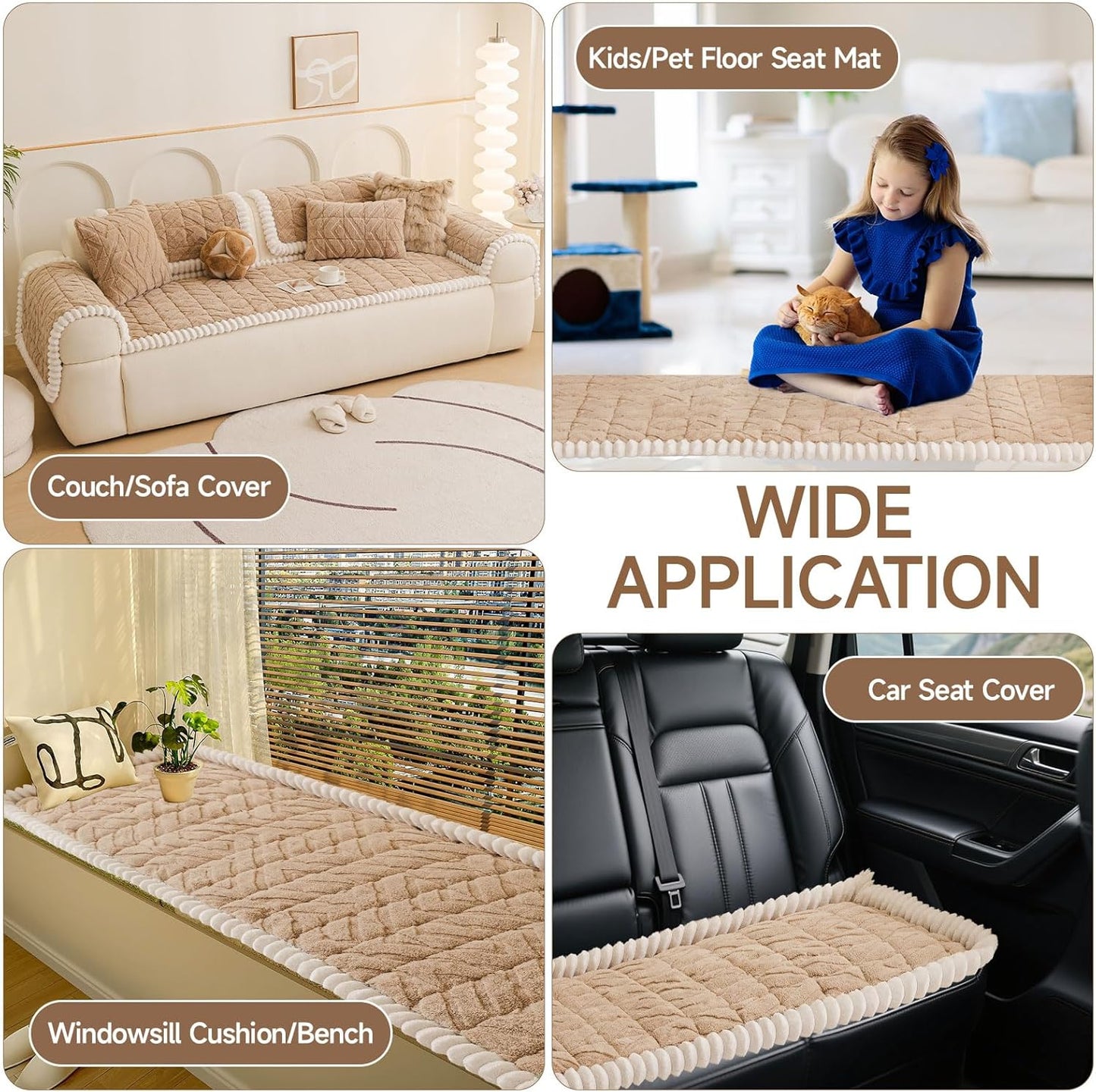 OTOB Couch Covers for 3 Cushion Couch Sofa Pet Friendly, Washable & Non Slip Geometric Jacquard Modern Plush Fuzzy Sofa Slipcovers Protector, All Season Soft Pet Couch Cover (Coffee, 27.6"x82.7")