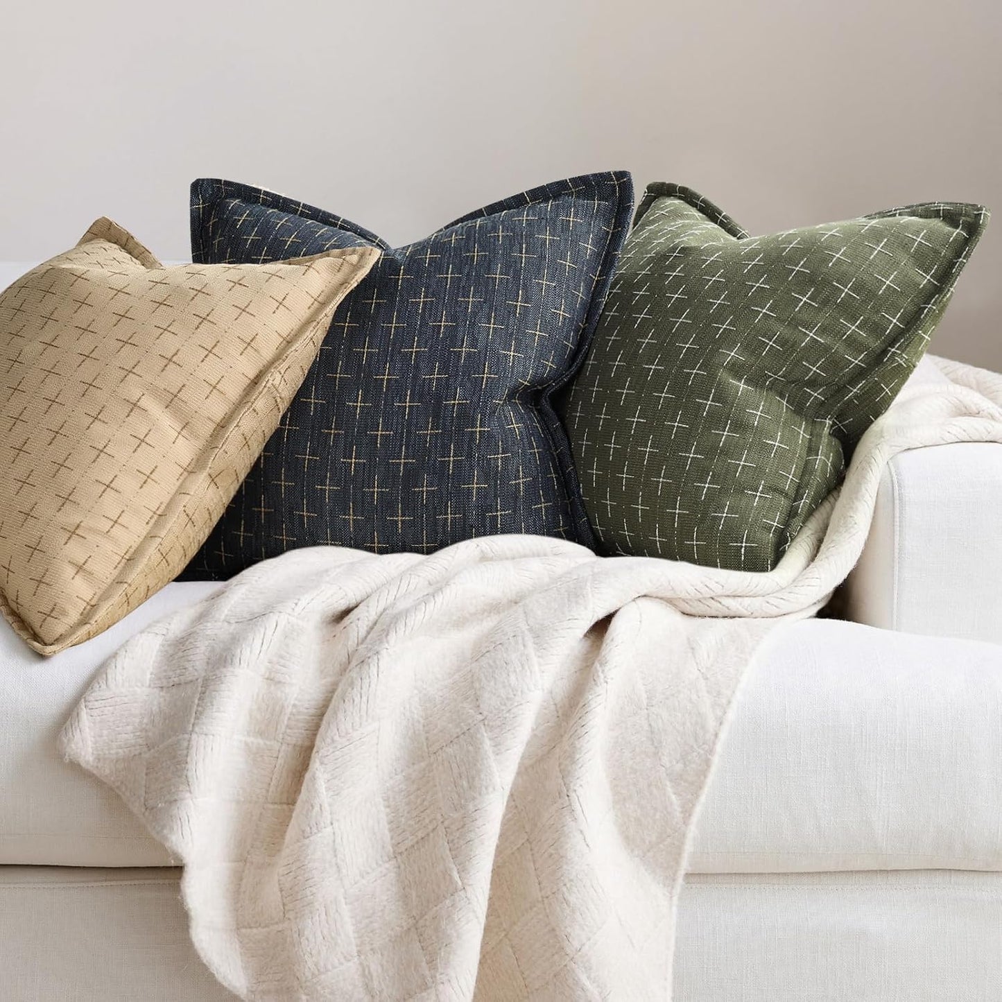 ZWJD Pillow Covers 26x26 Set of 2 Soft Polyester Textured Pillow Covers with Stylish Flange Edge Cozy Farmhouse Throw Pillows for Couch Bed Sofa Living Room