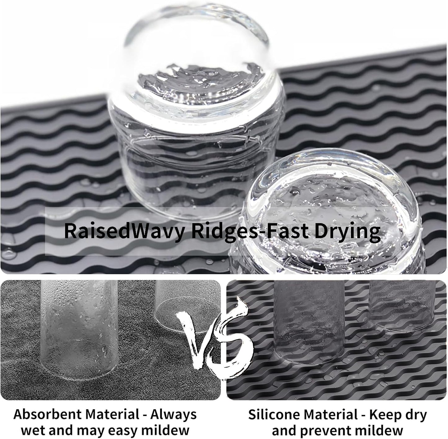 ZLR Silicone Dish Drying Mat for Kitchen Counter, Eco-Friendly Fast Dry Dish Mat, Easy Clean Multi Usage Drying Matt, Heat Resistant Trivet, 12" x 16" Large, Dark Gray