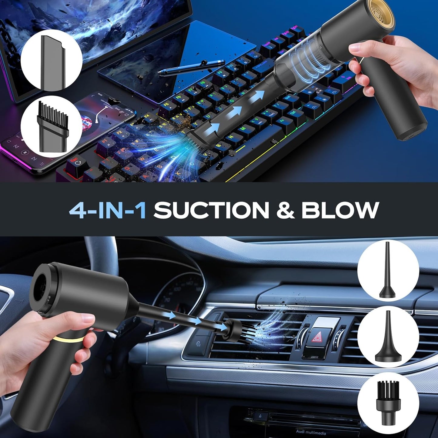 Car Vacuum Portable Cordless, Handheld Vacuum Cordless 15Kpa, Hand Vacuum Ultra-Quiet (75dB), 21min Runtime, Lightweight (1.25 lbs) for Car, Pet Hair, Home