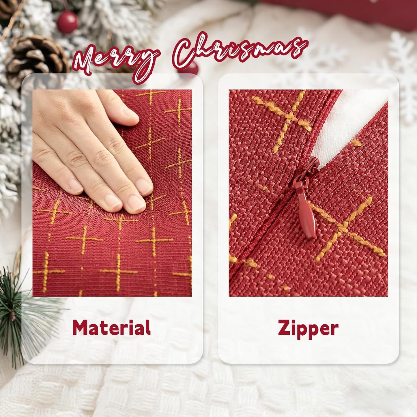 ZWJD Christmas Pillow Covers 22x22 Set of 2 Soft Polyester Textured Pillows with Stylish Flange Edge Cozy Farmhouse Christmas Decor for Couch Bed Sofa Living Room (Red)