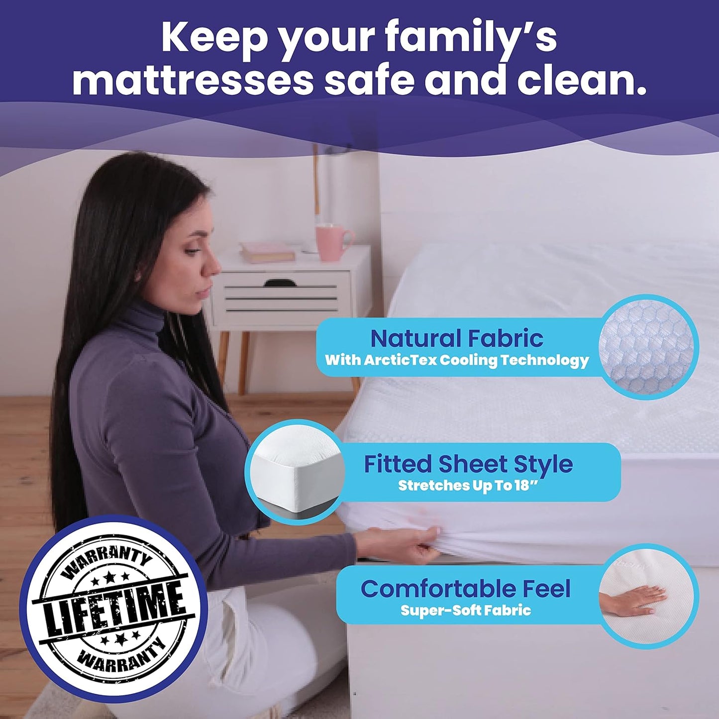 Twin Size Waterproof Cooling Mattress Protector by Slumberfy - Premium Skin-Safe Cover, Natural Fabric with ArcticTex Technology, Noiseless Quilted Cover – 39x75 in.