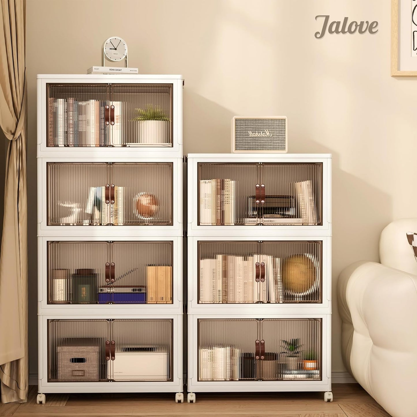 Jalove 88QT Plastic Storage Bins with lids, Stackable Collapsible Storage Containers with Wheels, Closet Organizer and Storage Drawers, Clothes Storage Cabinet for Home Office Garage, 1 Pack White