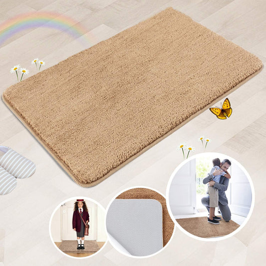 REFETONE Indoor Door Mat, Front Back Door Mat, Non-Slip Absorbent Resist Dirt Entrance Rug Inside Floor Mats, Machine Washable Low-Profile Inside Entry Door Rugs for Entryway - 20" x 32", Tan