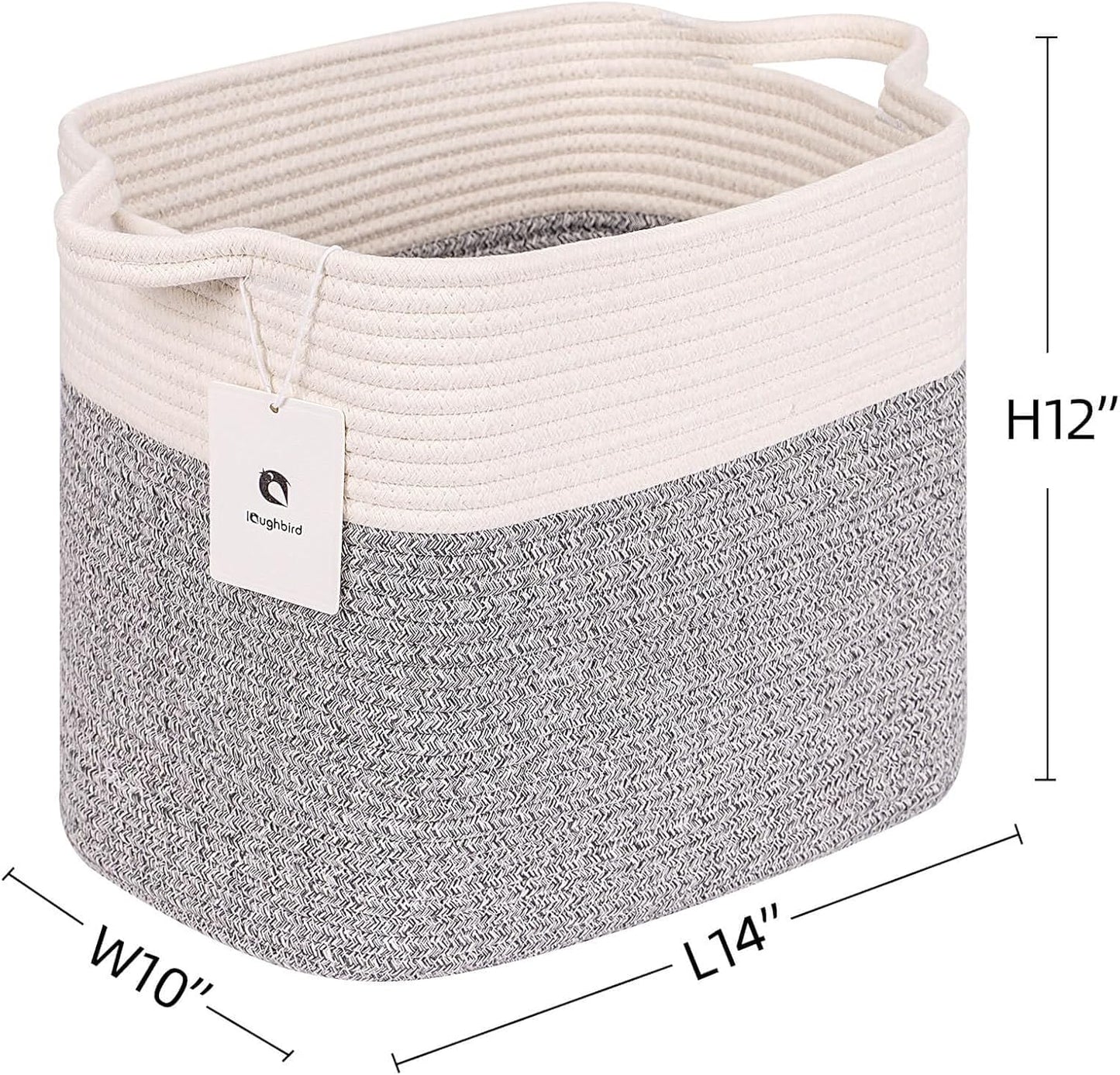 Medium and Large Woven Basket//With Handle, Used for Toys and Fabric Storage Basket used for Storing xl Storage Box, Decorative Storage Box Room 2pack (14L12H Silver Gray, 14L*10W*12H)