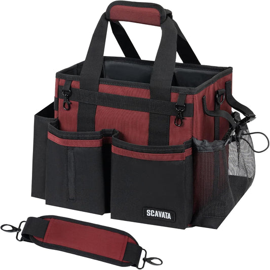 Compact Wearable Cleaning Caddy, Small Cleaning Caddy Supplies Organizer with Handle & Shoulder Straps for Housekeepers, Under Sink & Car Cleaning Tool Organizers Bag (AncoraRed)