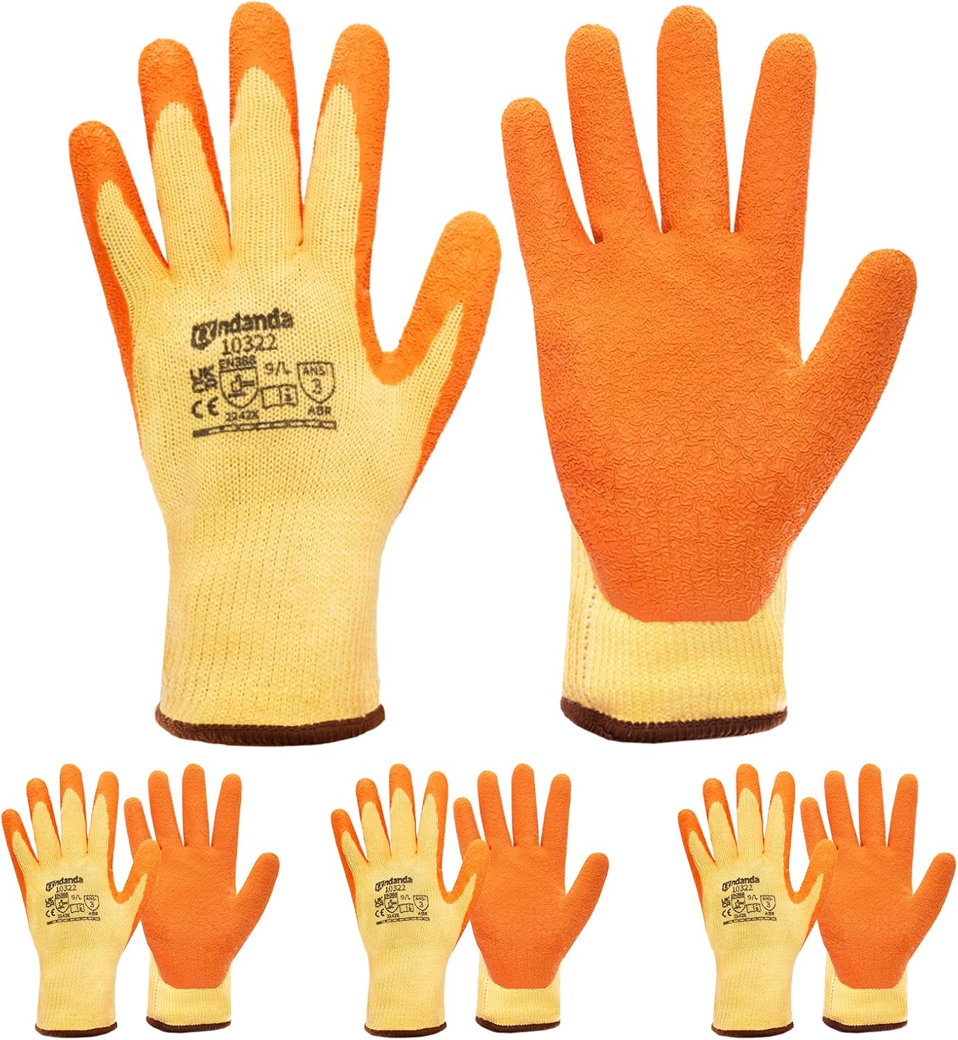 ANDANDA 1/3/12 Pairs Safety Work Gloves, Seamless Knit Work Gloves with Latex Coated Suitable for Men & Women, Orange