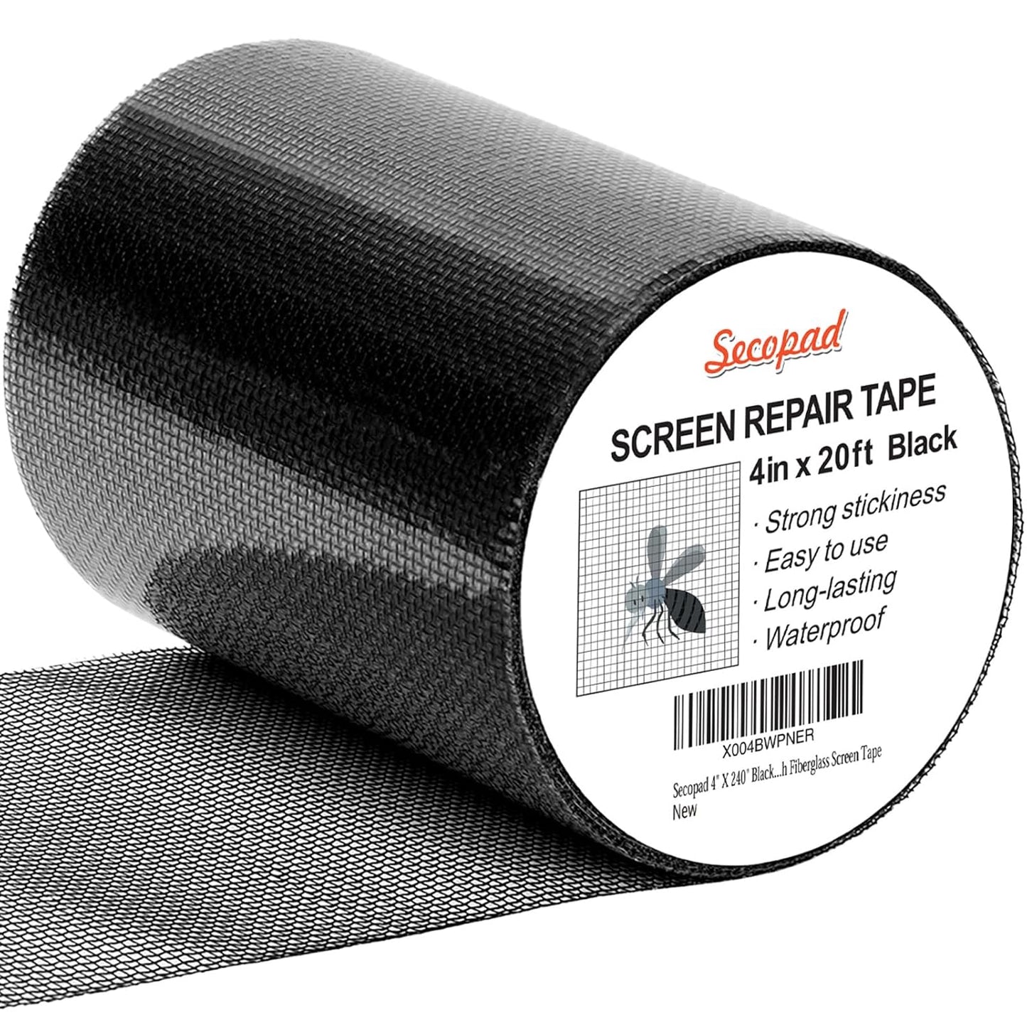 Black Window Screen Repair Tape, 4 in X 20 FT (240IN) Kit for Windows or Doors, Strong Adhesive Patch Fiberglass Mesh Repair