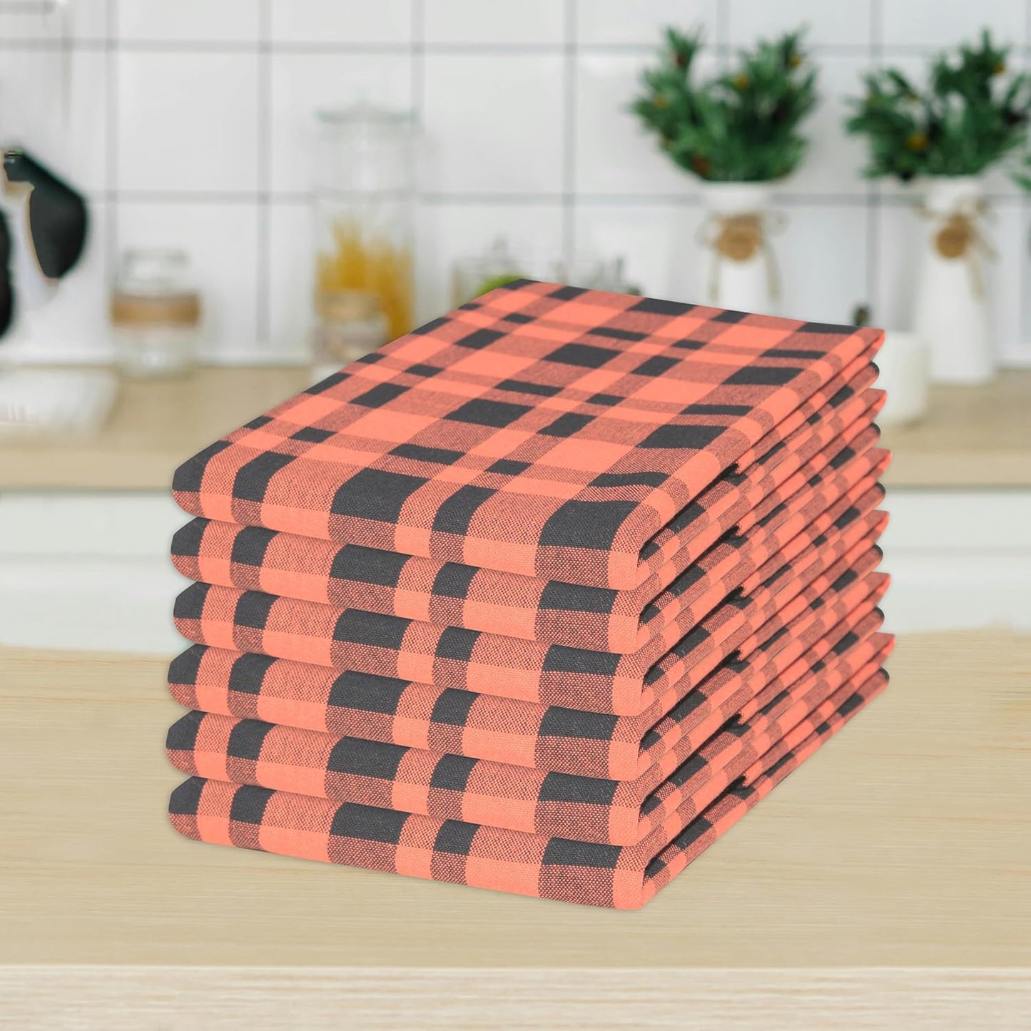 Kitchen Towels Set of 6 Halloween dish towels for kitchen 100% Cotton Orange Black Color Dish Cloths 20"x28" Multi-Purpose Kitchen Hand Towels Highly Absorbent Kitchen Towels with hanging Loop