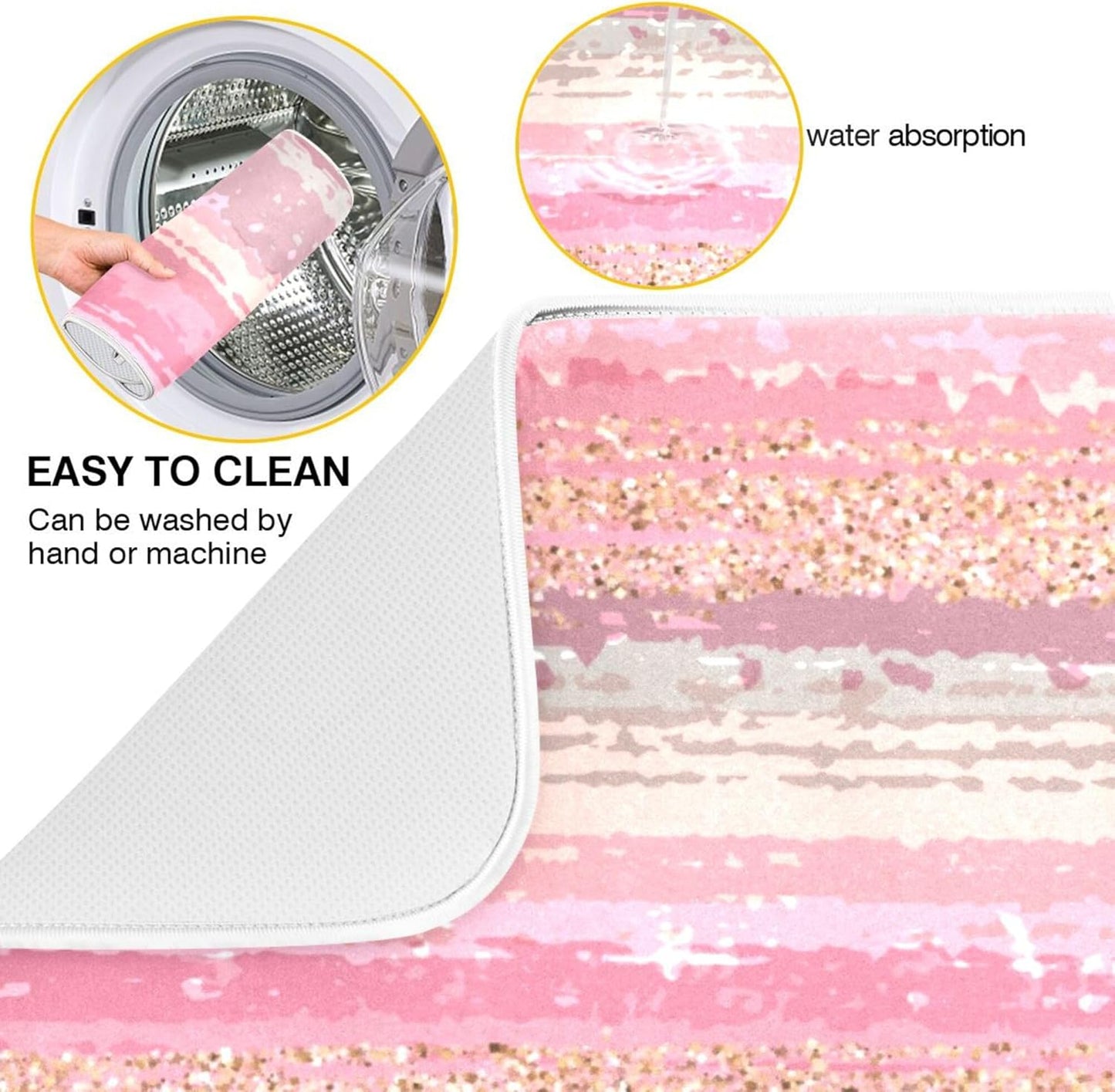 Pink Gold Stripe Dish Drying Mat for Kitchen Countertop 16x18 Rectangle Small Drying Mat Reusable Quick Dry Dish Sink Absorbent Mats Dishwasher Easy Clean Decorative Home Decor Essentials