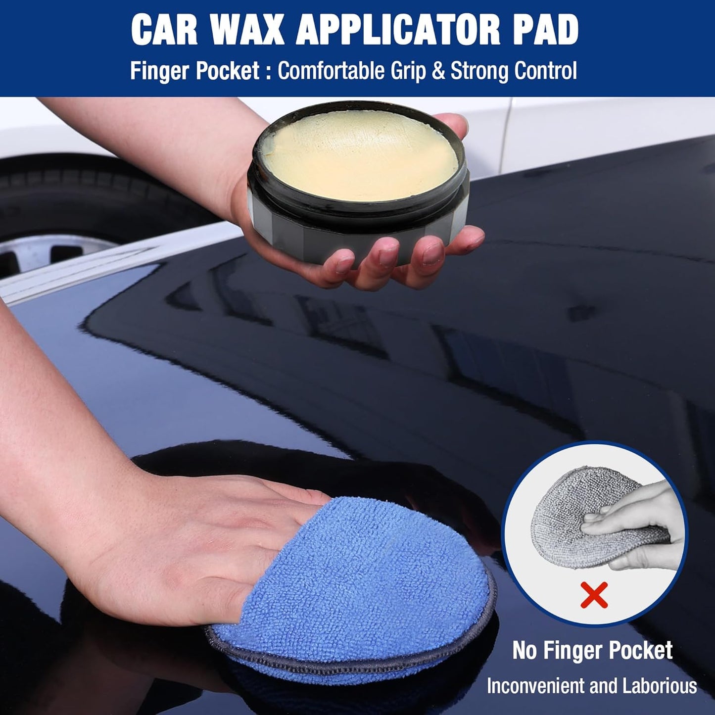 WORKPRO 12-Pack Car Wax Applicator Pads with Finger Pocket, Microfiber Soft Foam Polishing Pads for Car Detailing & Cleaning, Lint-Free, High Resilience