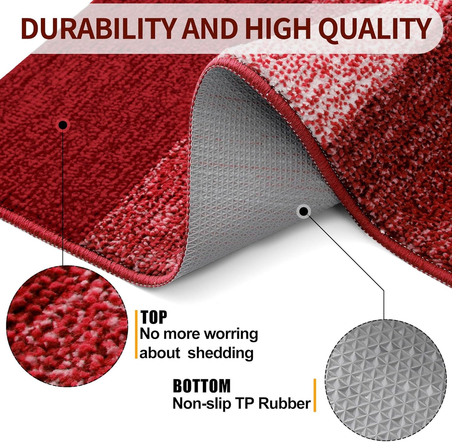 Kitinjoy Indoor Outdoor Door Mat, 48x30 Non-Slip Absorbent Dirt Trapper, Low-Profile Washable Inside Entrance Front Floor Mat, Sturdy Soft Entry Doormats for Entryway, Burgundy