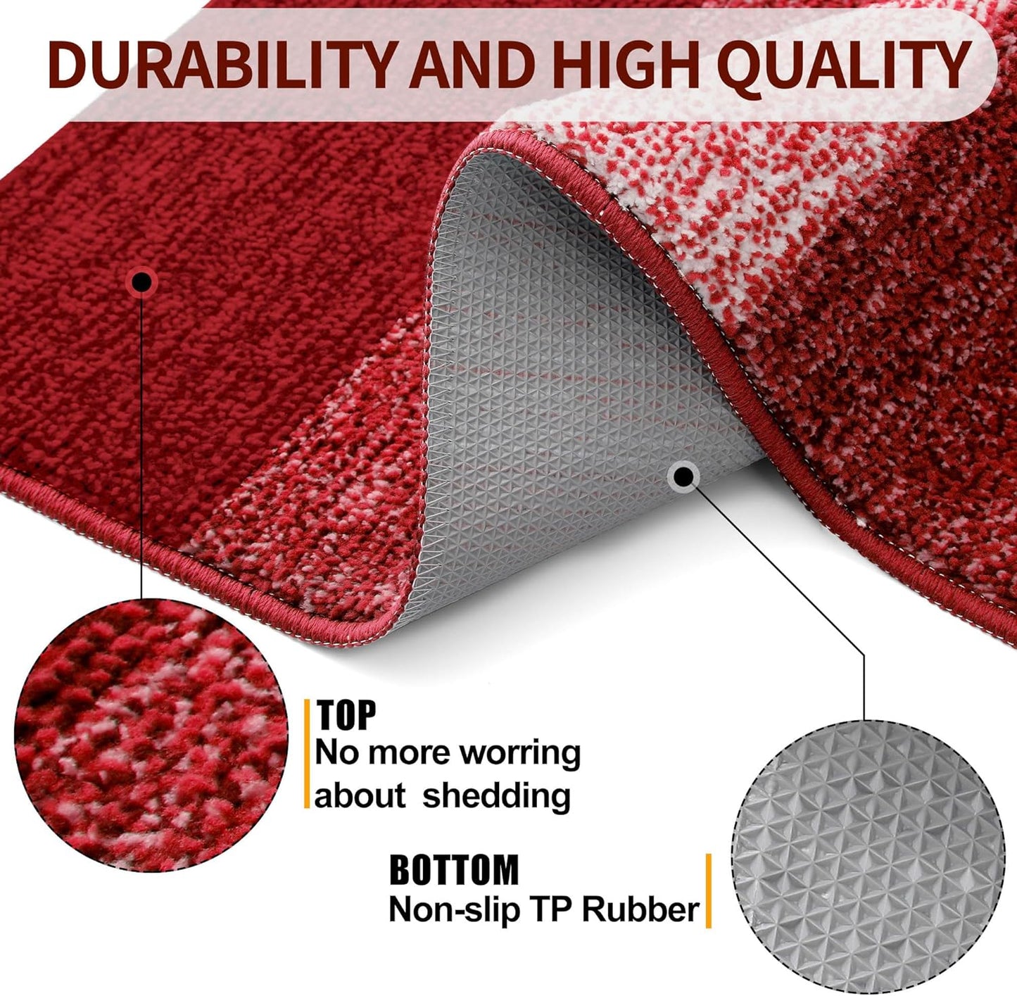 Kitinjoy Indoor Outdoor Door Mat, 47x20 Non-Slip Absorbent Dirt Trapper, Low-Profile Washable Inside Entrance Front Floor Mat, Sturdy Soft Entry Doormats for Entryway, Burgundy