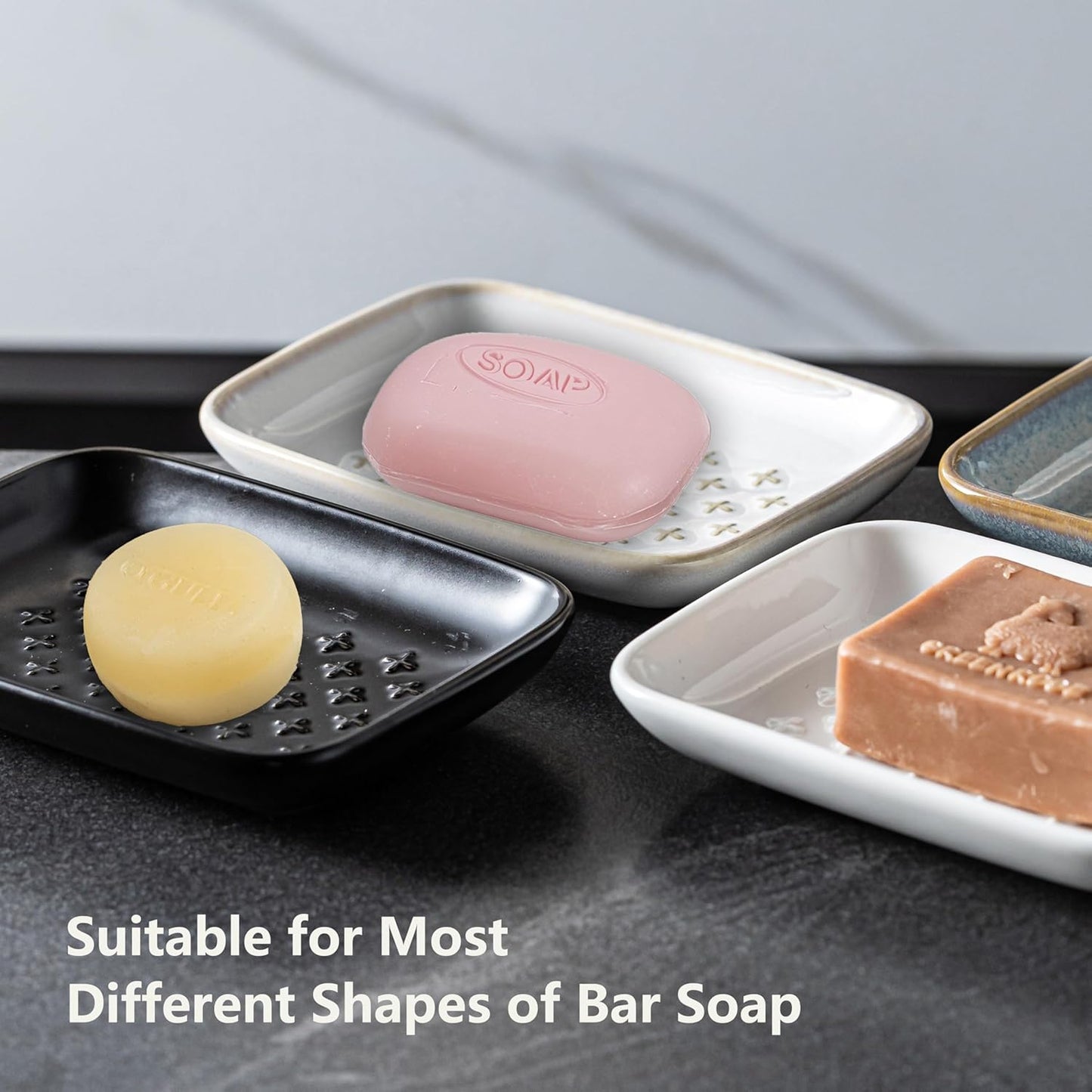 Gomakren Soap Dish, Shower Soap Holder, Ceramic Soap Dishes for Bar Soap Sponge Shampoo, Halloween Soap Saver Tray for Bathroom Kitchen Sink Counter, 5.5 Inch, Black