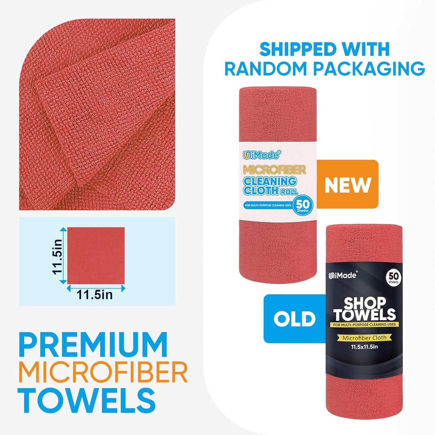 Microfiber Cleaning Cloth, 50 Sheets Shop Towels Commercial Grade Washcloths Lint-Free Clean Rags Bulk Towels for Cars Mechanic Restaurant Garage Housekeeping, 11.5"x 11.5", Red