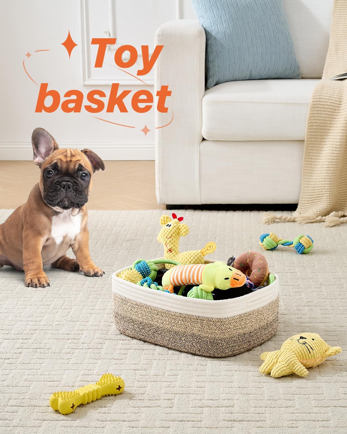 Small Woven Basket, 13.5 x 9.5 x 5 Inches, Storage Basket for Organizing, Cute Small Rope Shelf Closet Cube Storage Bins Baskets for Shelves, Dog Toy Gift Baskets Empty, 3 Pack Gradient Brown