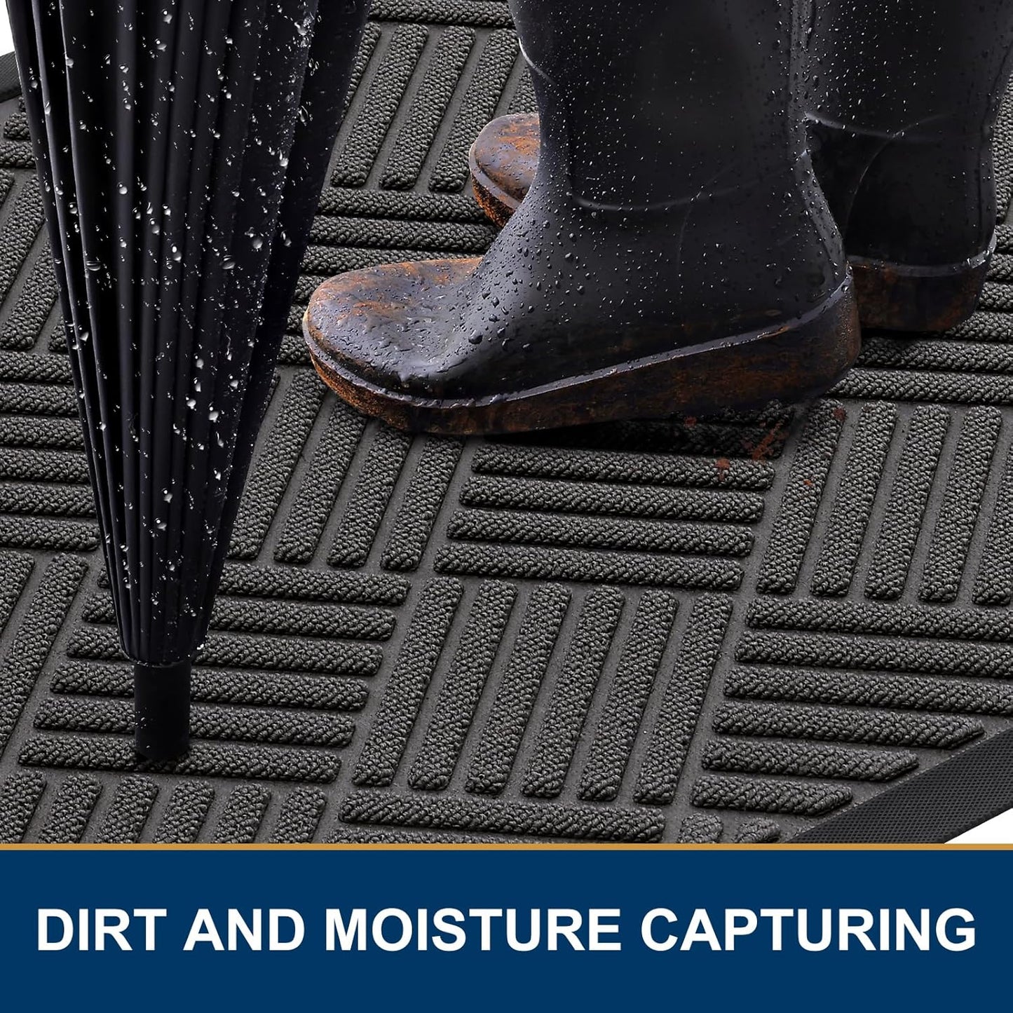 Smiry Front Door Mat Outside Entrance, Heavy Duty Outdoor Indoor Natural Rubber Doormat, Non Slip, Trap Dirt and Moisture, Easy Clean, Low Profile Patio Porch Entryway Mat, 71x23, Grey