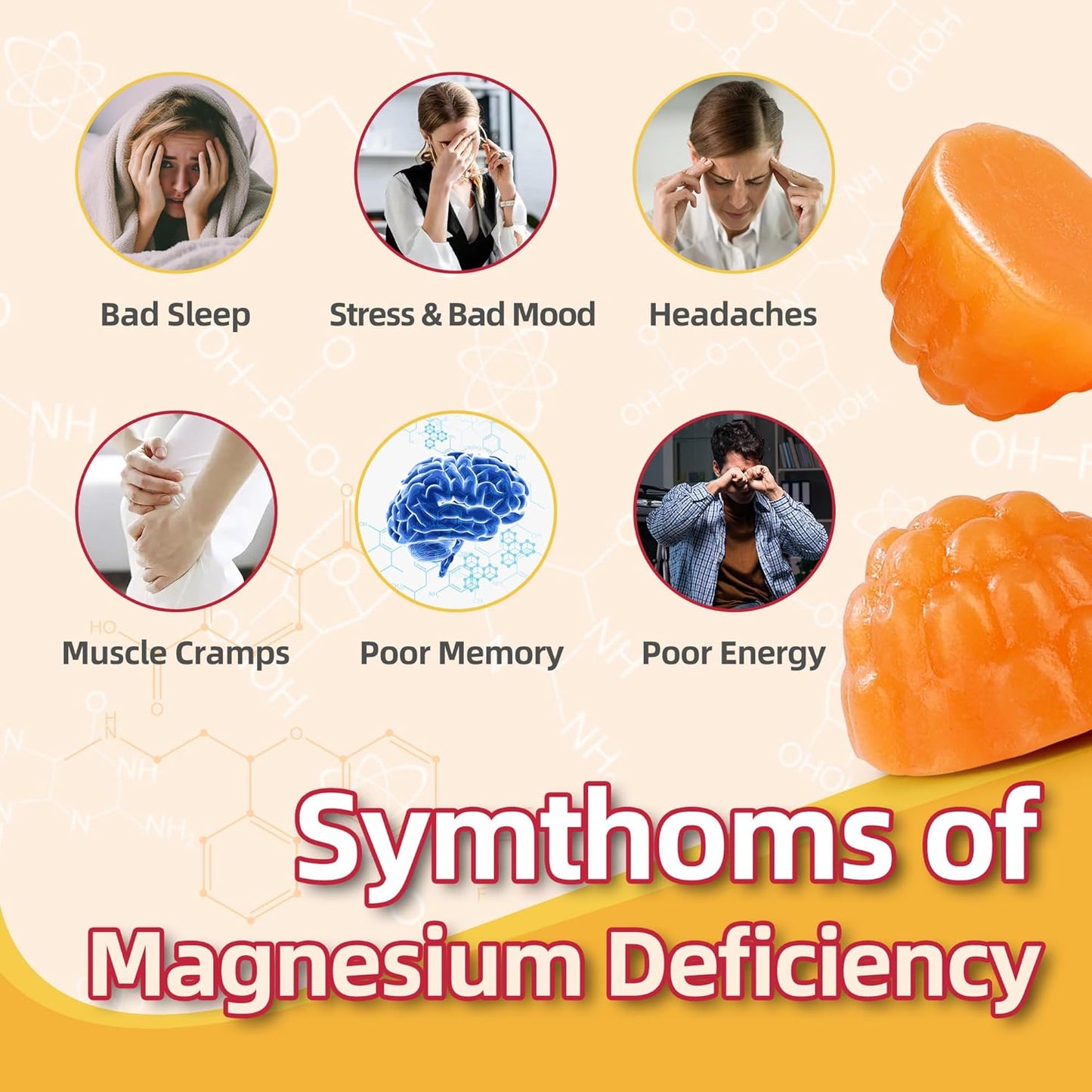 90 Count Magnesium Glycinate Gummies 400mg w/Ashwagandha Supplement - Sugar Free Zinc Magnesium Glycinate Supplement Ashwagandha Gummies for Adults Orange Flavor