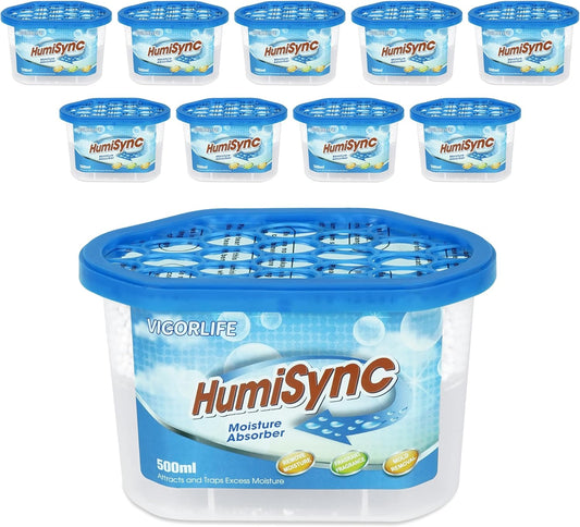 Moisture Absorbers 10 Pack, 16.9oz., Portable Humidity Absorber Boxes for Bathroom, Closet, Kitchen, Dehumidifiers, Attract and Trap Excess Moisture, Convenient and Effective, Blue