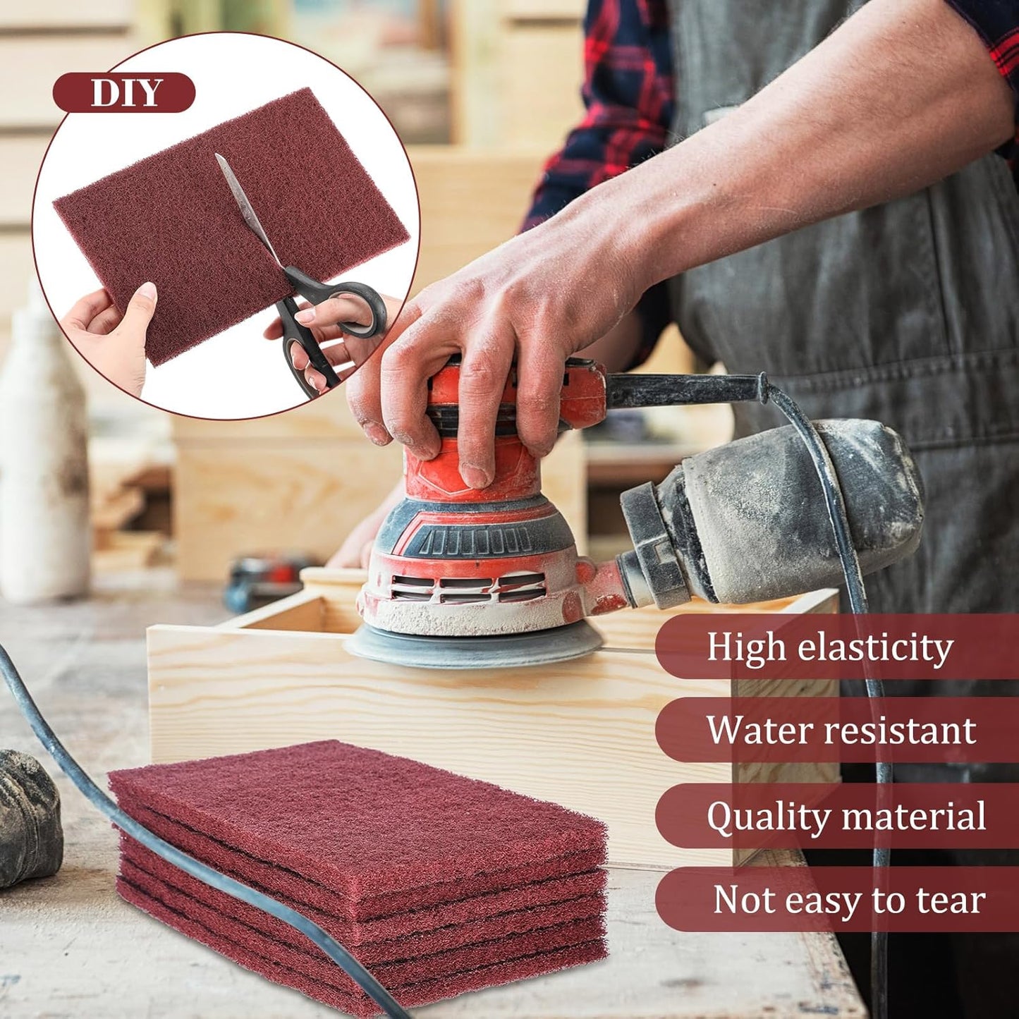 50 Pcs 7447 Fine General Purpose Scuff Pads 6 X 9 Inch Abrasive Hand Sanding Non-Woven Aluminum Oxide Abrasive Pads Set for Surface Preparation Scuffing Scouring Blending Cleaning(Red)