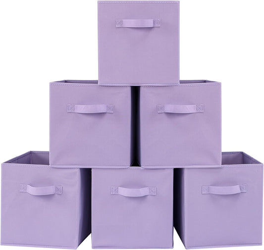 Stero Fabric Storage Bins 6 Pack Fun Colored Durable Storage Cubes with Handles Foldable Cube Baskets for Home, Kids Room, Closet and Toys Organization Purple