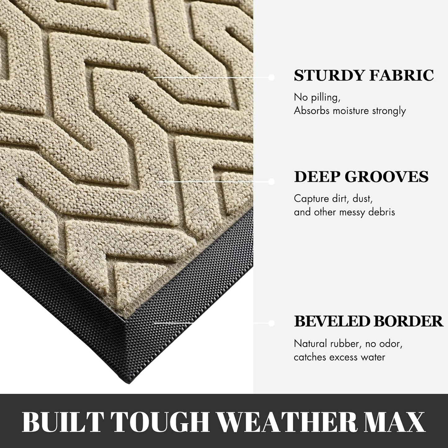 Yimobra Large Door Mat Outside Entrance 47x24, Waterproof Heavy Duty Outdoor Mats for Front Door, Non Slip Rubber Entry Mat for Garage Patio, Easy Clean, Light Beige