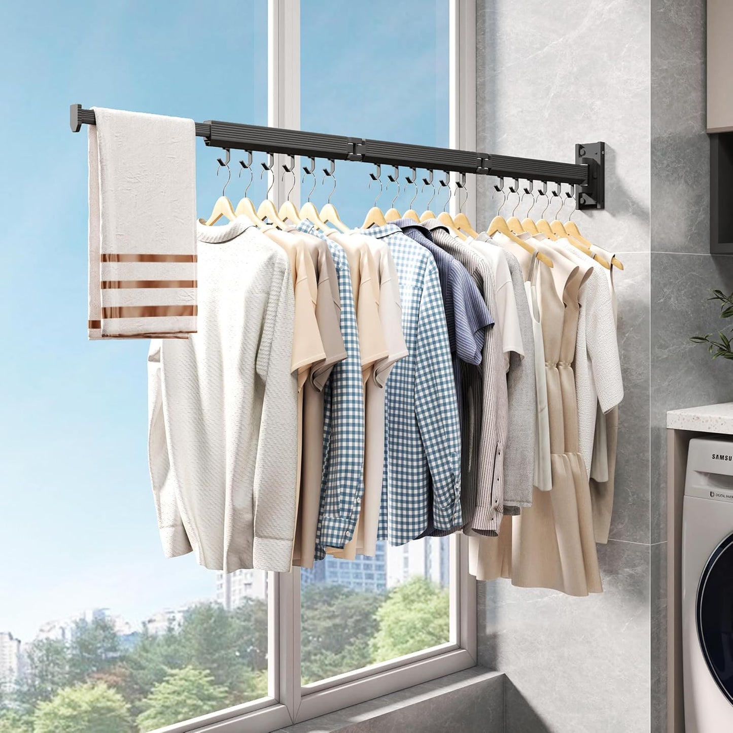 Wall Mounted Clothes Drying Rack, Collapsible Laundry Drying Rack, Retractable Foldable Drying Rack Clothing for Hanging Clothes