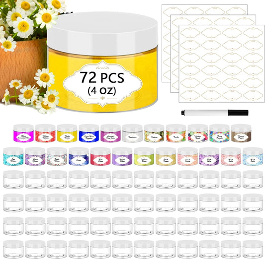 72 Pcs Plastic Jars, 4 OZ Plastic Jars with White Lids Round Clear Storage Containers Jar Leak Proof Slime Containers with Lids for Travel Refillable Slime Storage Jar for Beauty Product