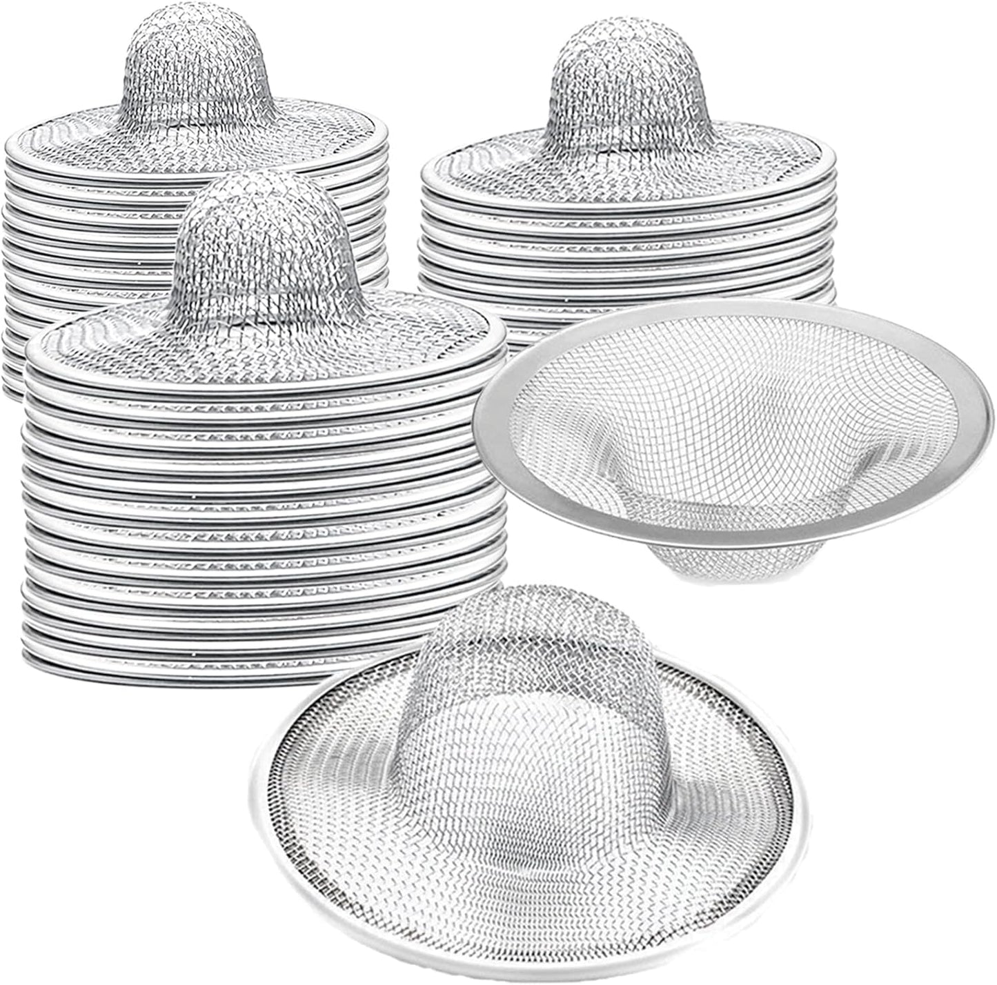 50 pcs Heavy Duty Stainless Steel Slop Basket Filter Trap, 2.75" Top / 1" Mesh Metal Sink Strainer,Perfect for Kitchen Sink/Bathroom Bathtub Wash Basin Floor Drain Balcony Drain Hole