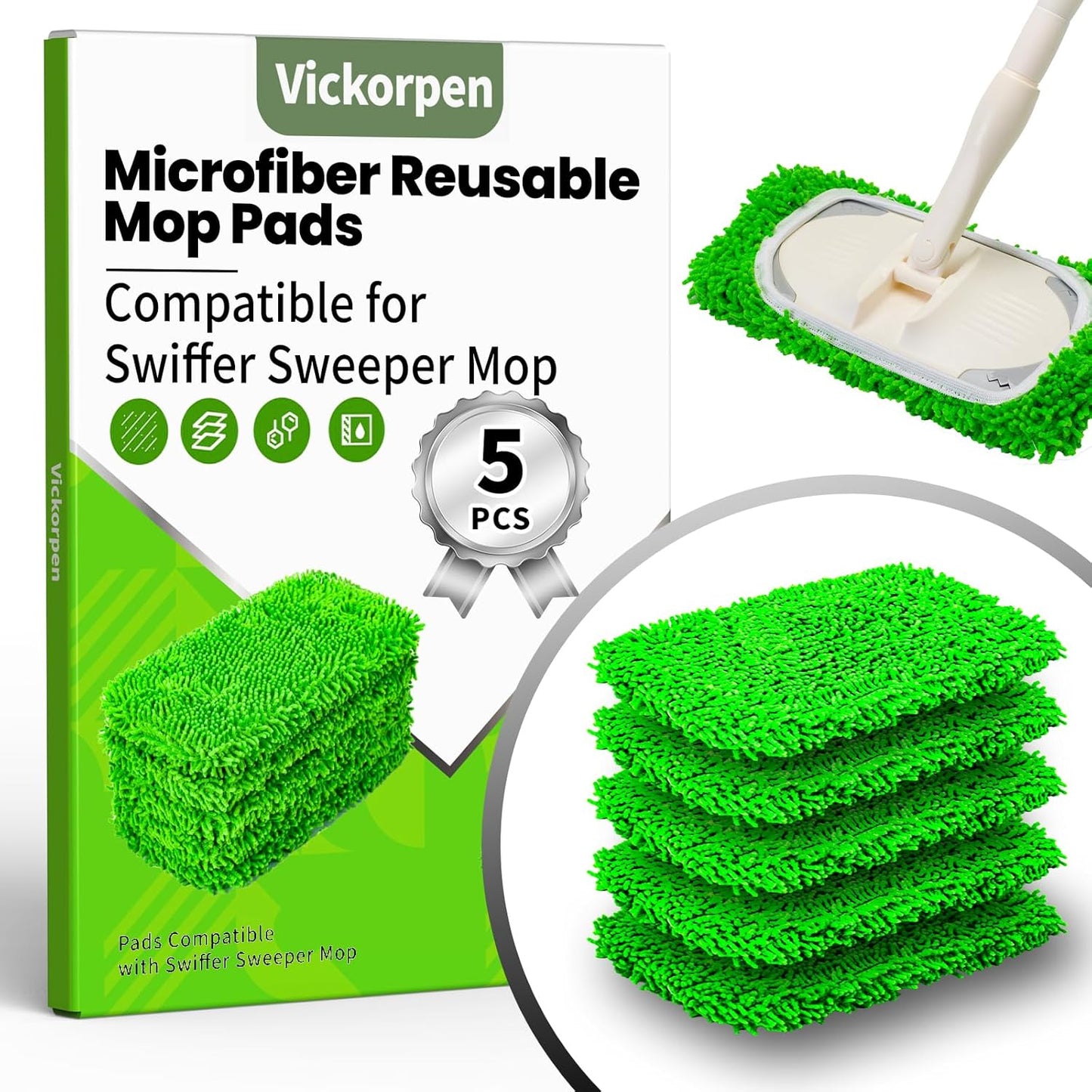 Reusable Dry Wet Mop Pads Refills for Swiffer Sweeper Mop Microfiber Replacement Sweeping Cloths Floor Cleaning Mopping Pad (5PCS)