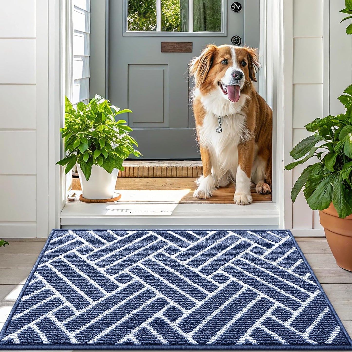 OLANLY Indoor Door Mat, 40x32 Inch, Dirt Resistant and Absorbent, Non-Slip Rubber Backing Floor Mats, Easy Clean Low-Profile Doormat for Entryway, Front Door, and Inside Entrance, Navy