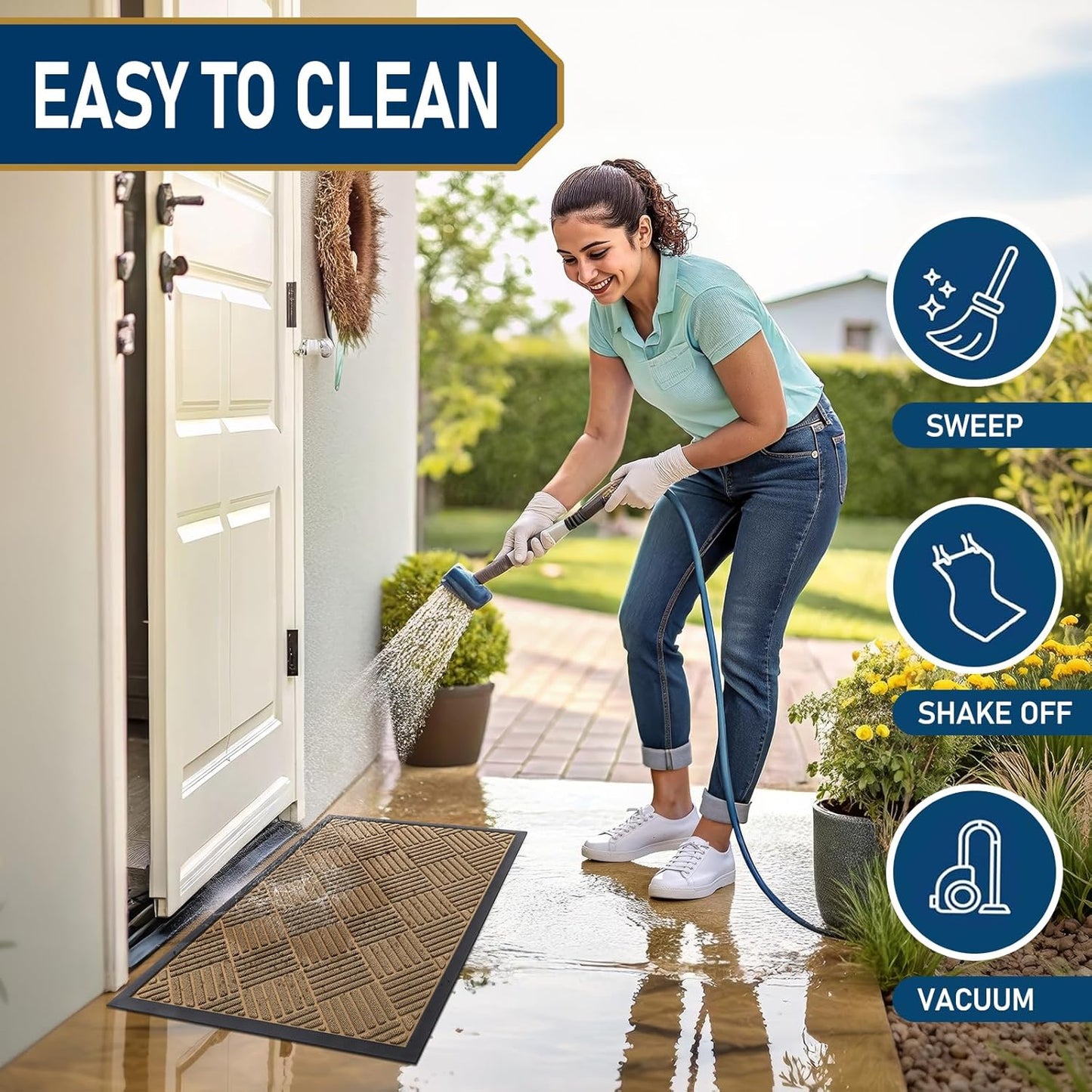 Smiry Front Door Mat Outside Entrance, Heavy Duty Outdoor Indoor Natural Rubber Doormat, Non Slip, Trap Dirt and Moisture, Easy Clean, Low Profile Patio Porch Entryway Mat, 29.5x17, Coffee