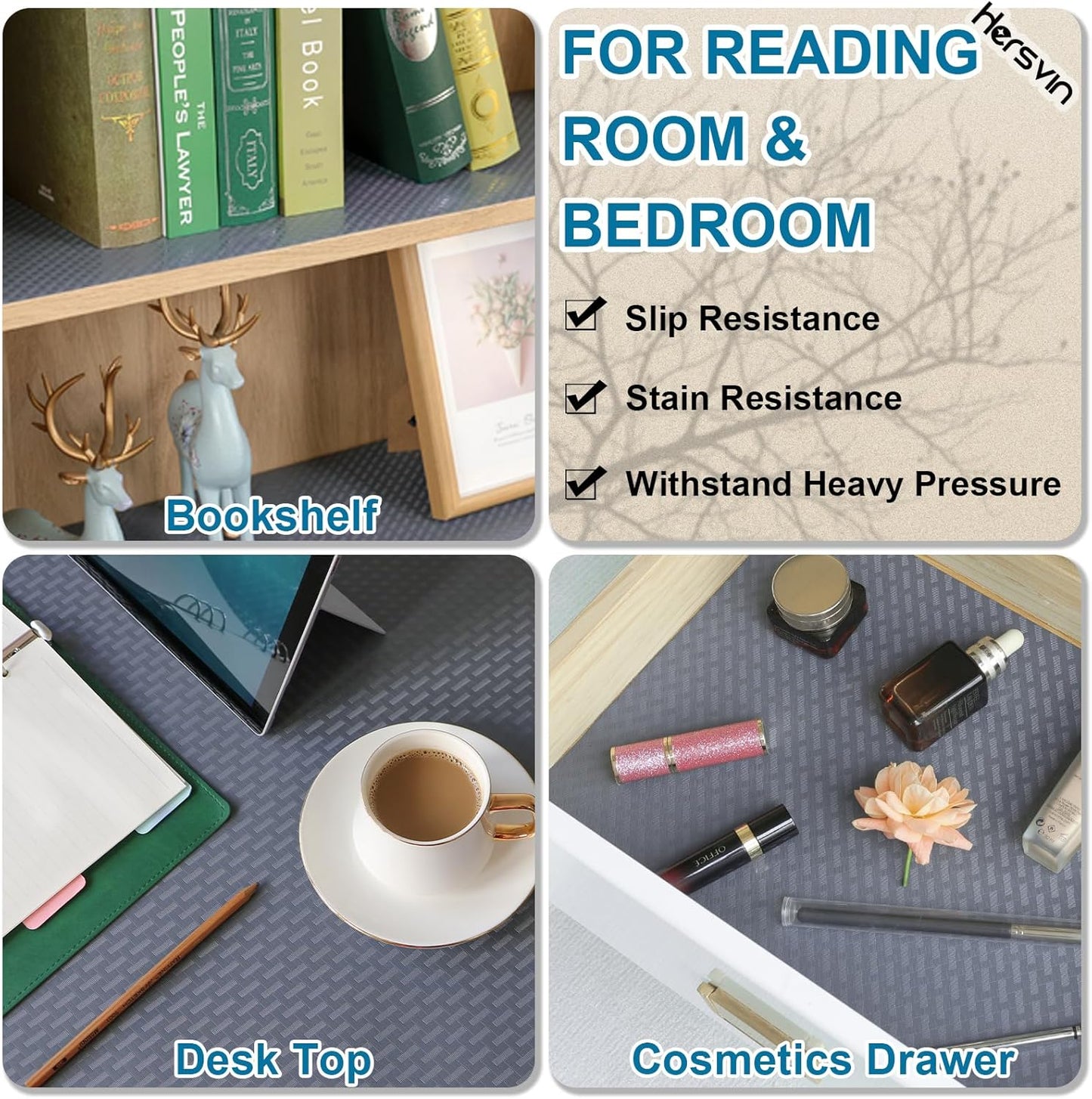 Shelf Liners 16 in x 20 ft EVA Drawer Mats, Non-Adhesive Cupboard Pad, Kitchen Cabinet Lining Fridge Cushion (Gray Crossed Stripe, 40.7x610cm)