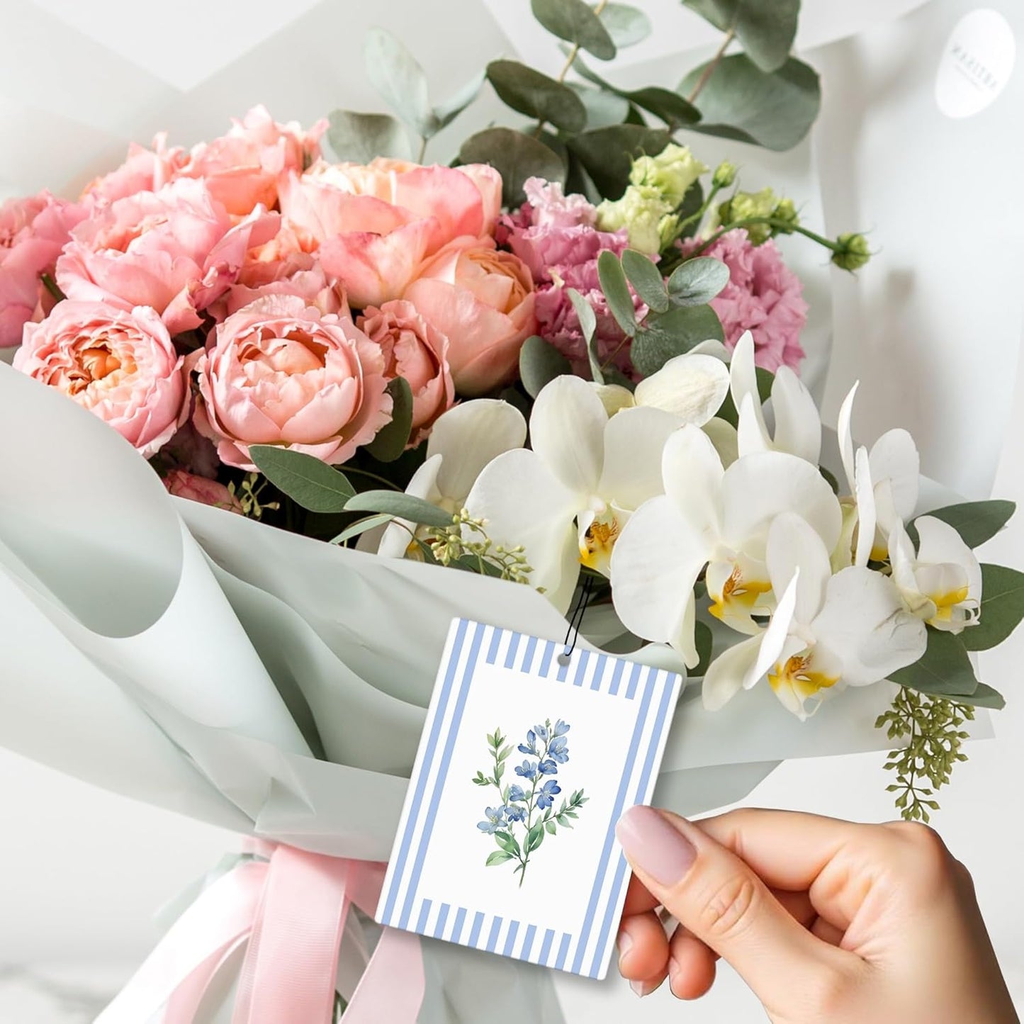 Rustic Blue Floral Car Air Freshener 4 Pcs, Preppy Blue Striped Flower Hanging Scents Air Freshener for Women Girls Gifts, Cottagecore Scented Car Accessories Decor for Room Closet Drawer