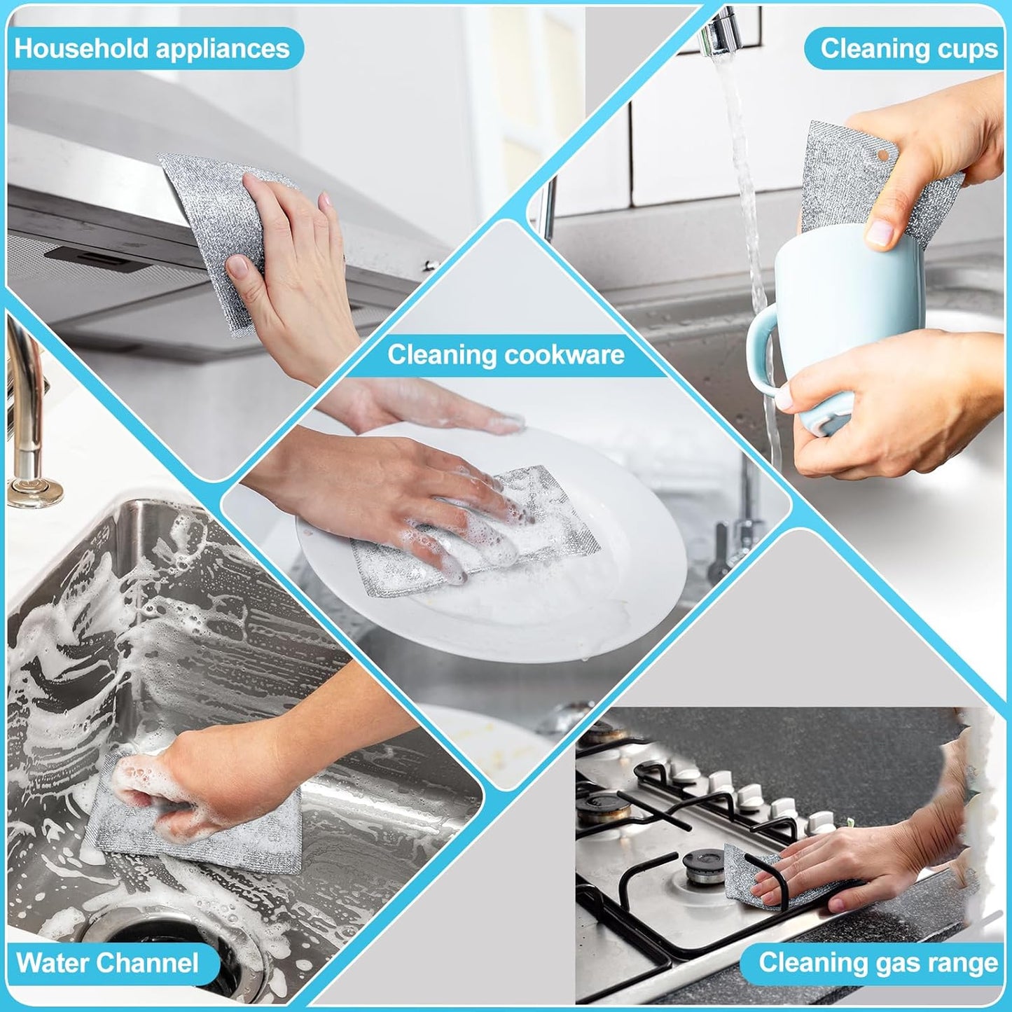 Steel Wool Scrubber, Wire Dishwashing Rags, 10 Pcs Multipurpose Wire Dishcloth, Wet & Dry for Cookware, Sinks, Dishes, Stoves & Fireplaces 5.9“ x 3.9”