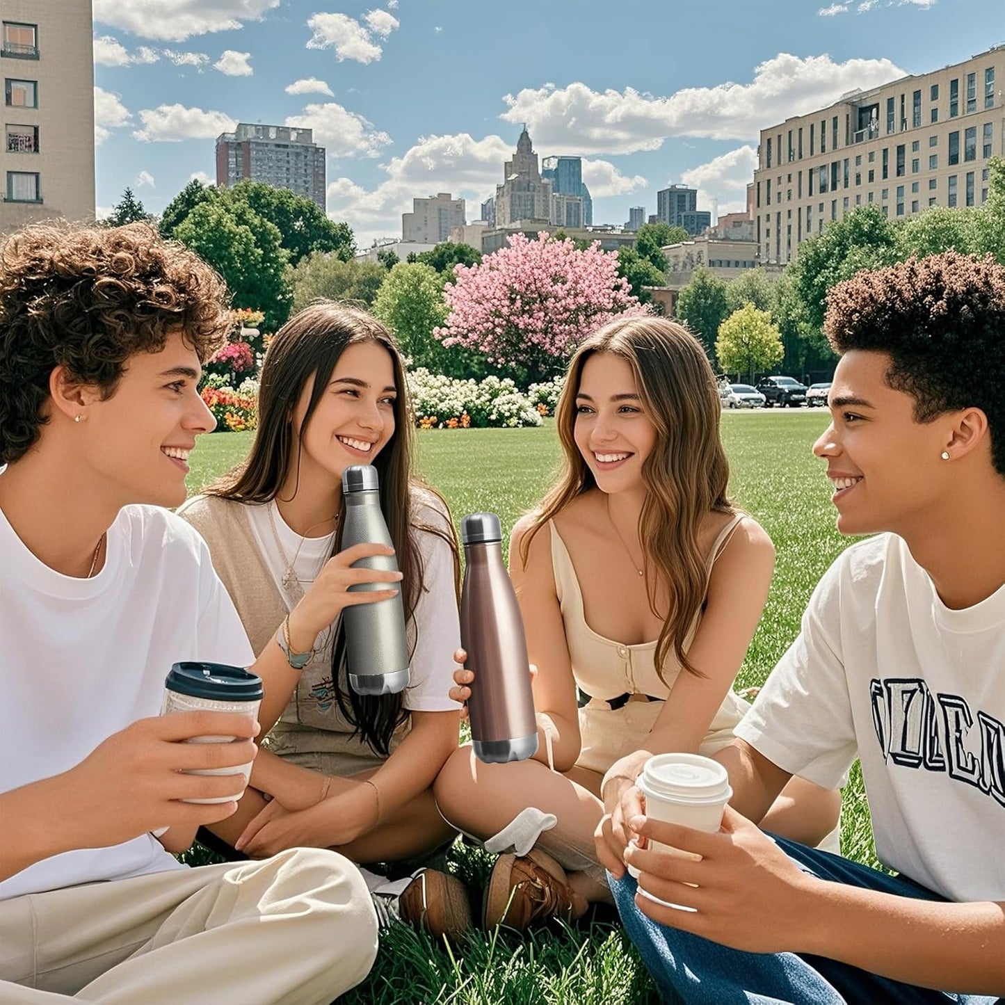 MEWAY 17oz Sport Water Bottle 4 Pack Vacuum Insulated Stainless Steel Leak-Proof Double Wall Cola Shape Water Bottle,Keep Drinks Hot & Cold(Rose Gold,4 Pack)