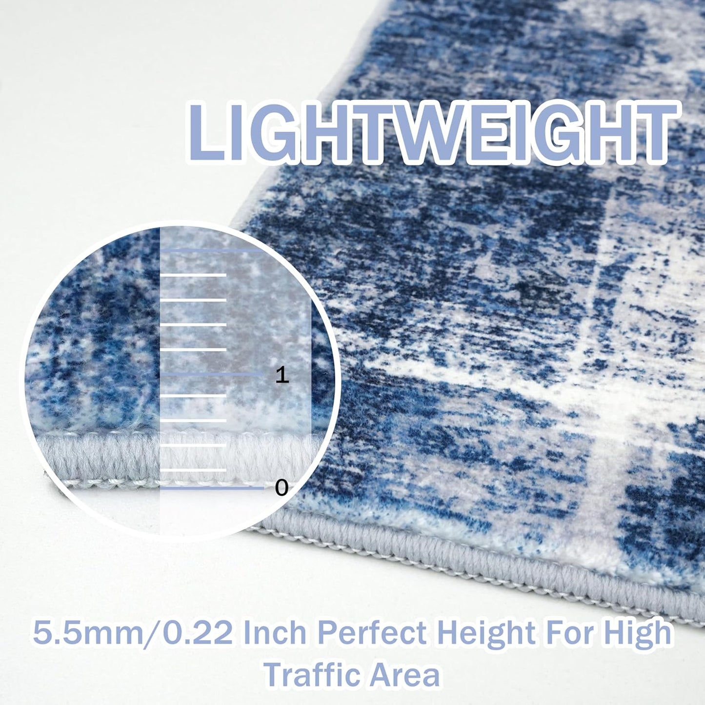 IOHOUZE Abstract Area Rugs 5x7 Ft Washable Rugs for Living Room, Non Slip Dining Room Rug, Printed Faux Wool Rugs for Bedroom, Floor Carpet for Kitchen Nursery Playroom, Navy/Grey