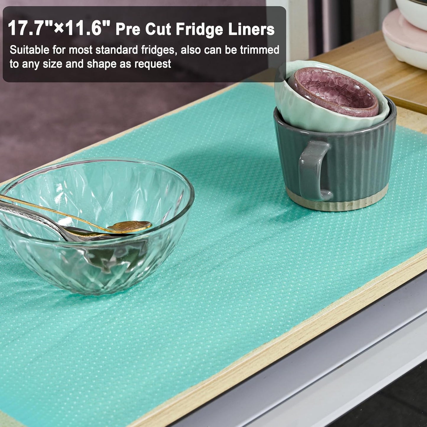 BOPART 12Pcs Refrigerator Liners Washable Fridge Shelf Liners Mats for Freezer Glass Shelves Kitchen Cabinets Cupboards Drawers (17.7" x 11.4")