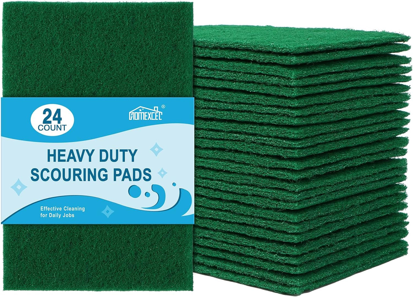 HOMEXCEL Heavy Duty Scouring Pad, 24 Pack Green Scrubbing Pads, Dish Scrubber Reusable for Cleaning, Multipurpose Scrub Pads for Household Kitchen Dishes Pots Pans & Metal Grill