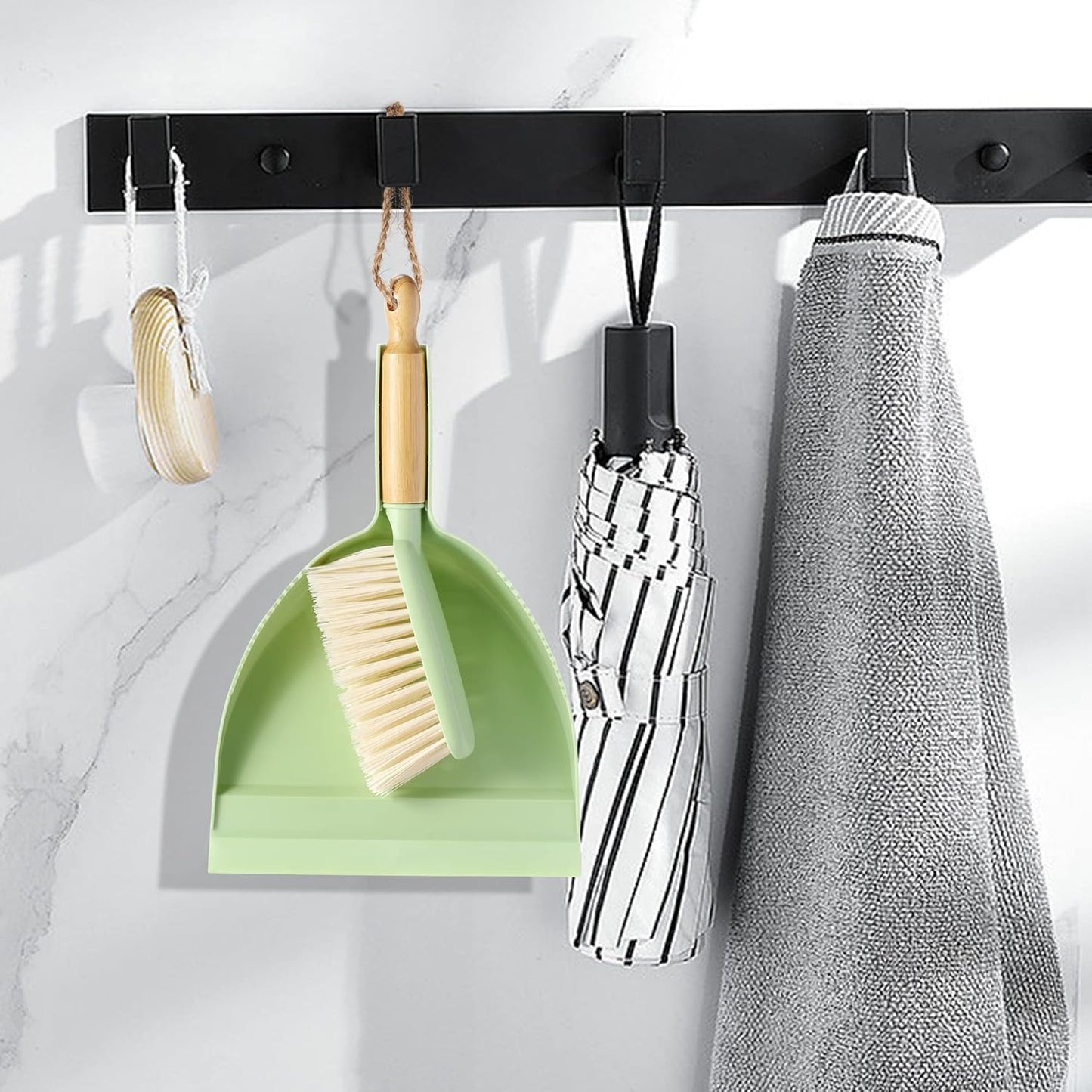 Dust Pan and Brush Set - Small Dustpan and Brush Set, Handheld Broom and Dustpan Set, Brush and Dust Pan Set for Car, Pet Care, Office, 14 x 8.7 inch, Green